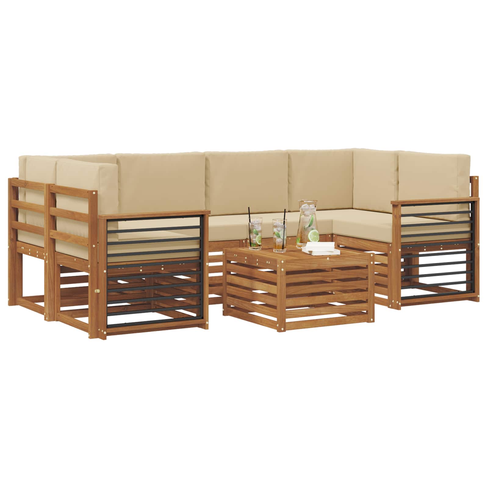 Outdoor-Sofagarnitur 7 pcs Natur und Beige Massivholz Akazie
