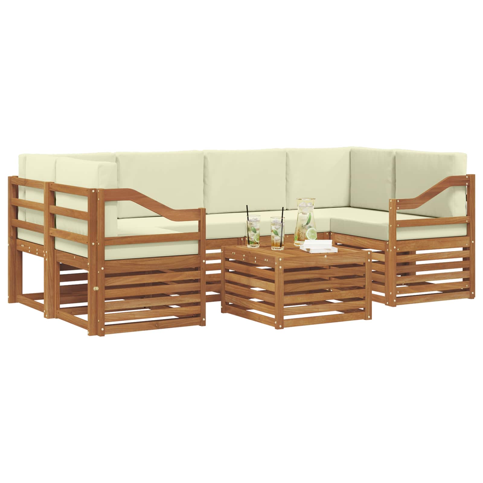 Outdoor-Sofagarnitur 7 pcs Natur und Creme Massivholz Akazie