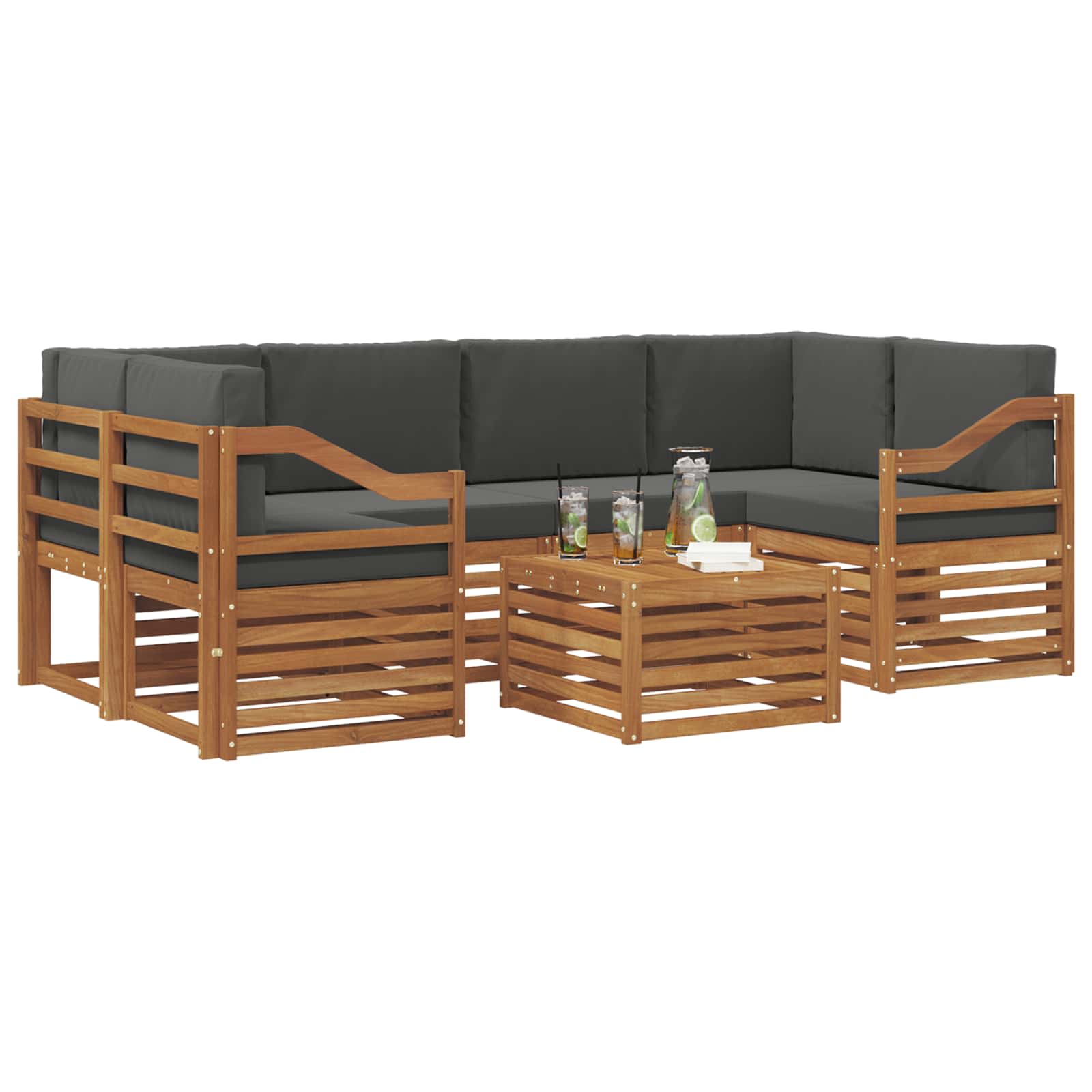 Outdoor-Sofagarnitur mit Kissen 7 pcs Natur und Anthrazit
