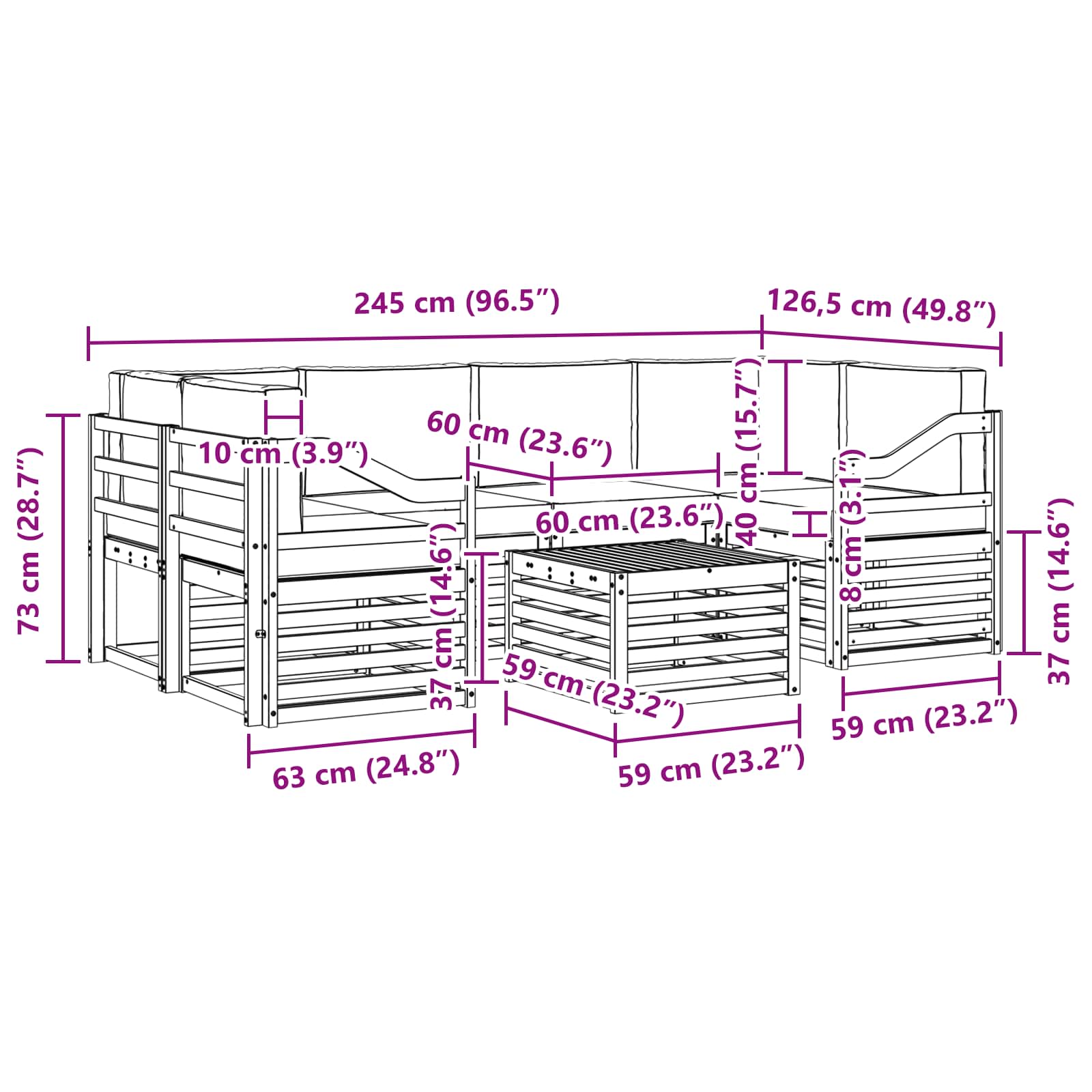 Outdoor-Sofagarnitur mit Kissen 7 pcs Natur und Anthrazit