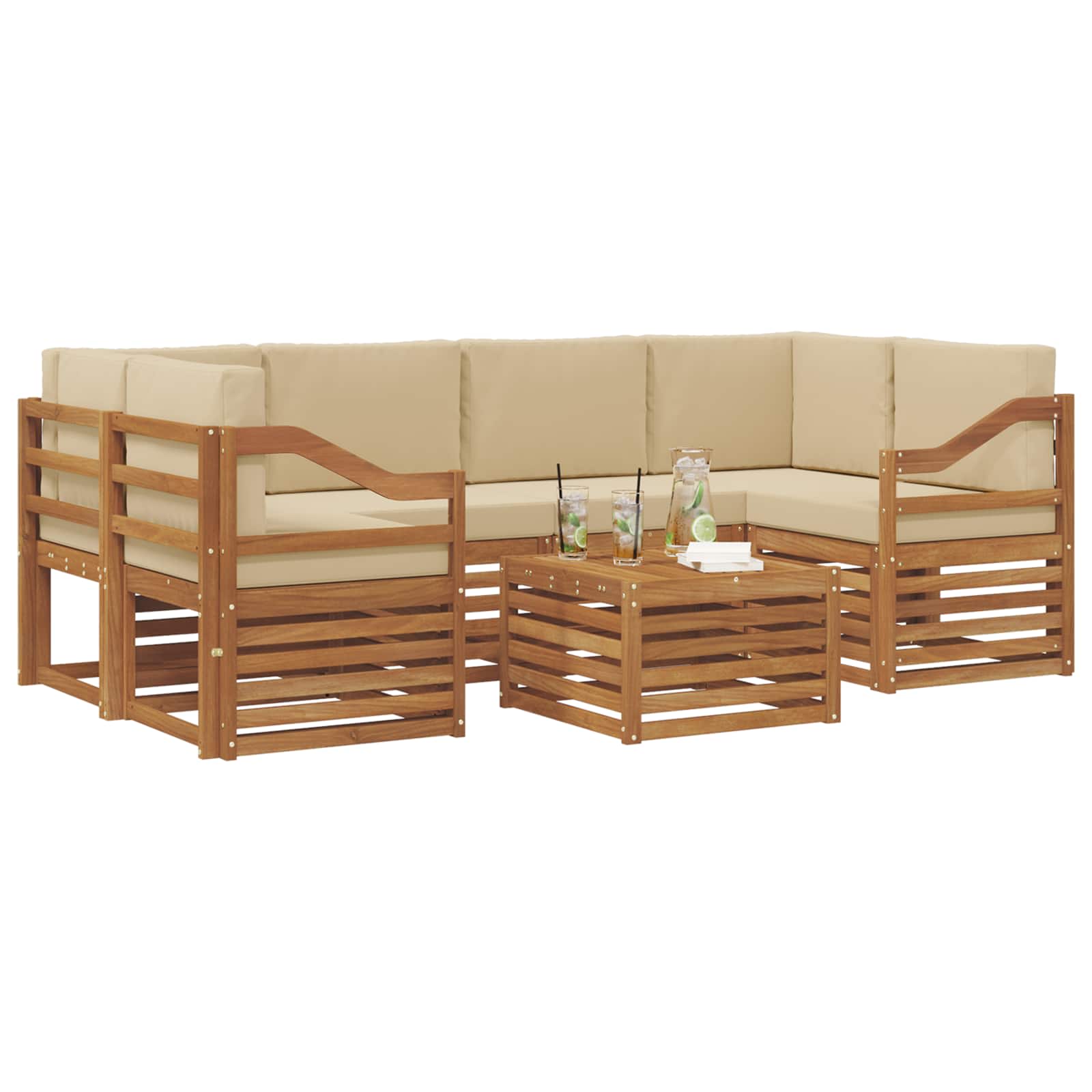 Outdoor-Sofagarnitur 7 pcs Natur und Beige Massivholz Akazie