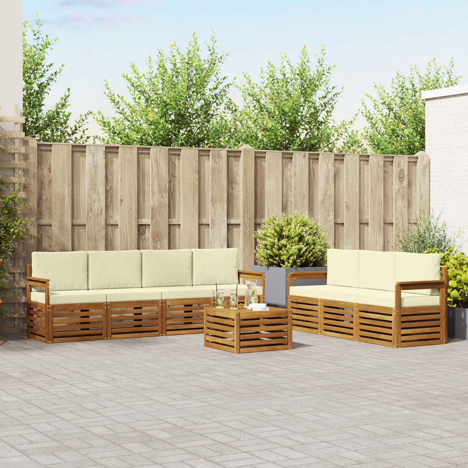 Sofagarnituren 8 pcs Natur und Creme Massivholz Akazie