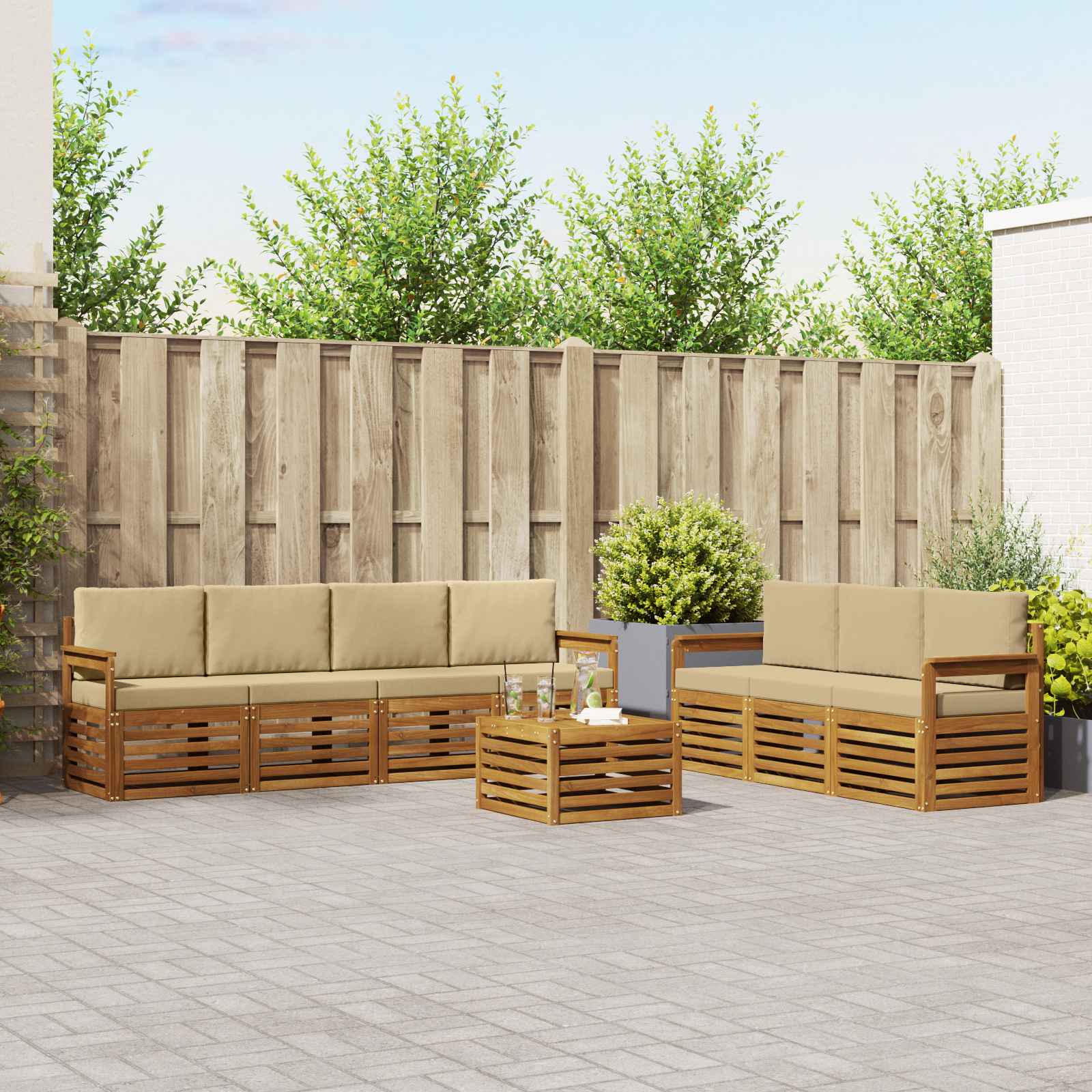 Sofagarnituren 8 pcs Natur und Beige Massivholz Akazie