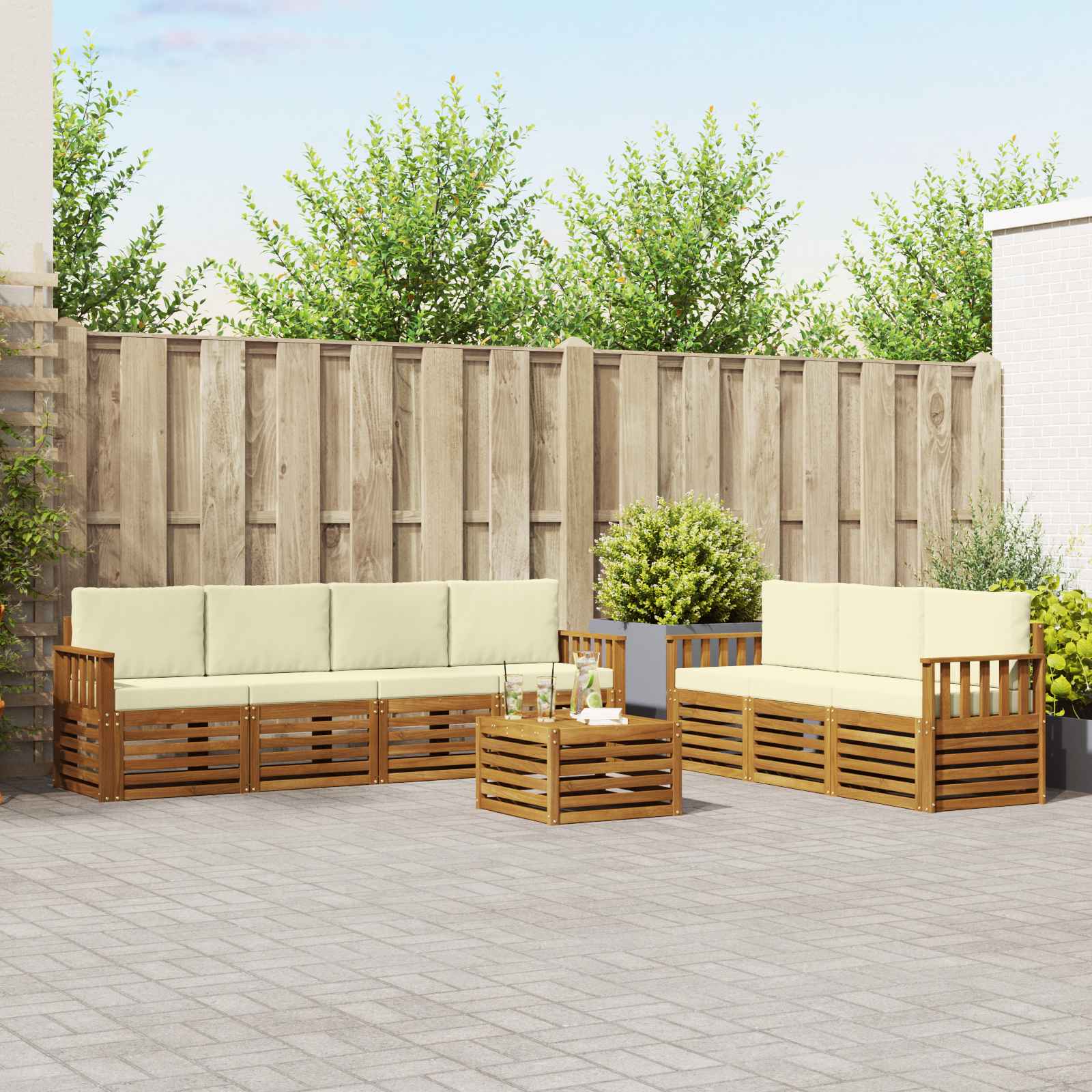 Sofagarnituren 8 pcs Natur und Creme Massivholz Akazie