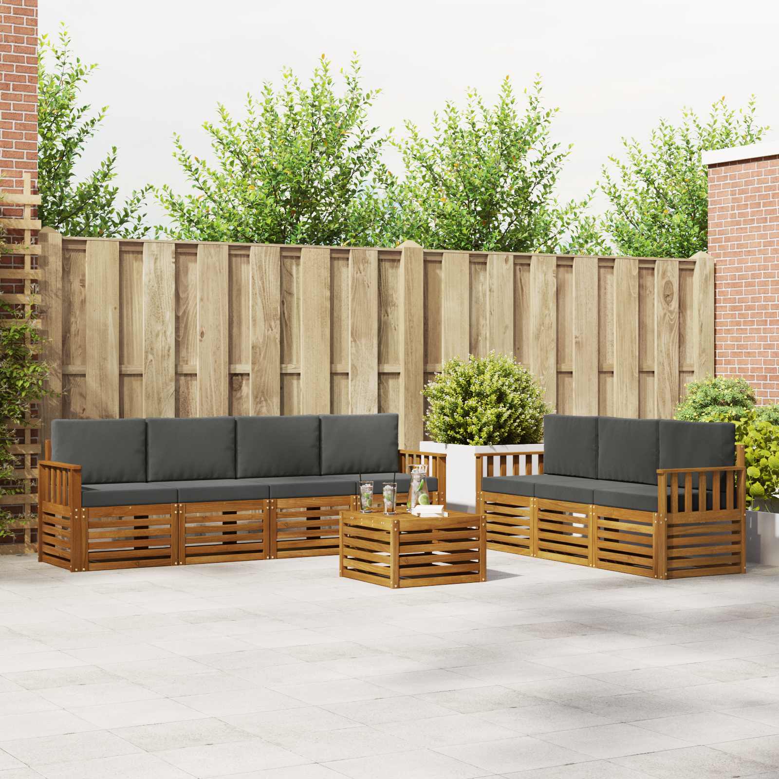 Sofagarnituren 8 pcs Natur und Anthrazit Massivholz Akazie
