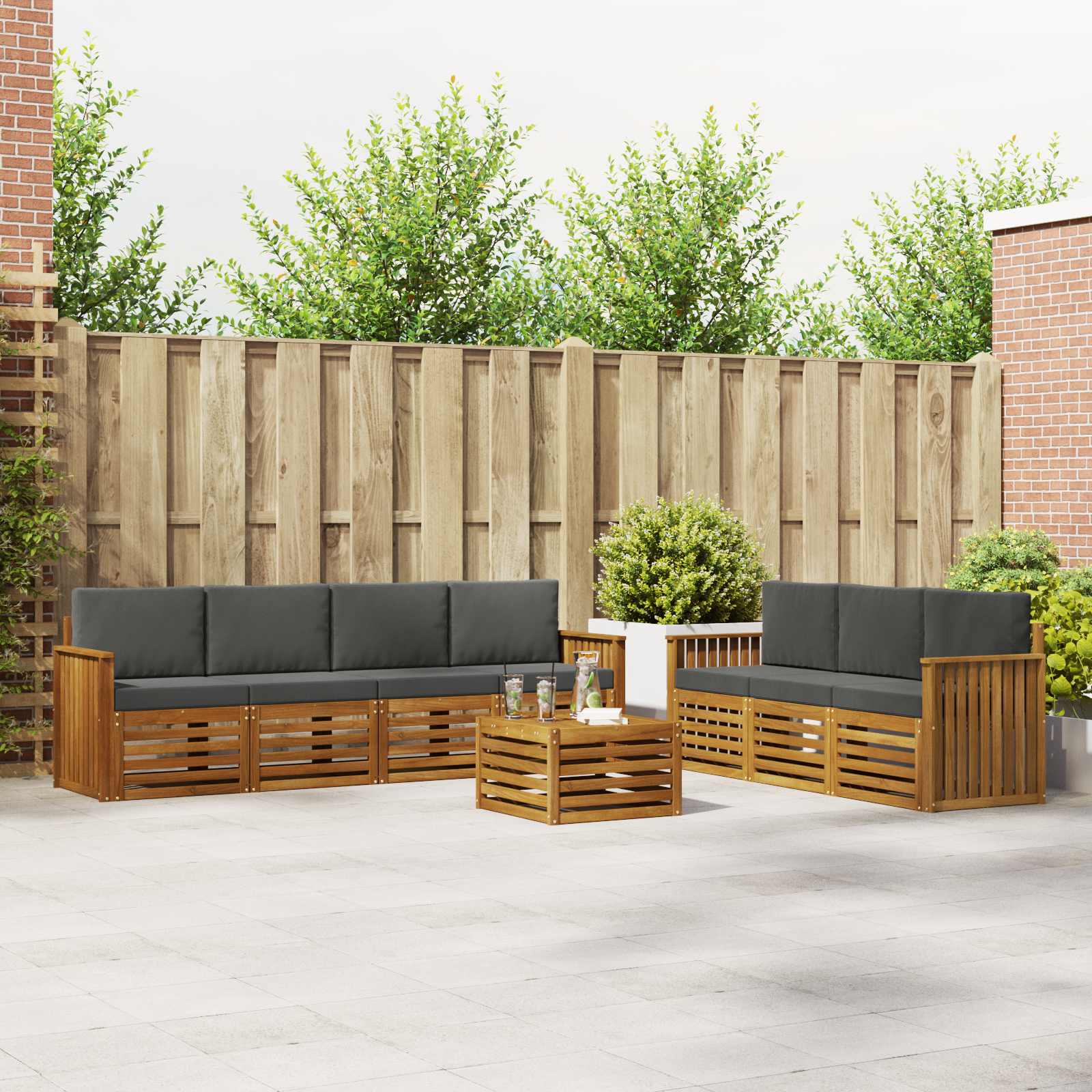 Sofagarnituren 8 pcs Natur und Anthrazit Massivholz Akazie