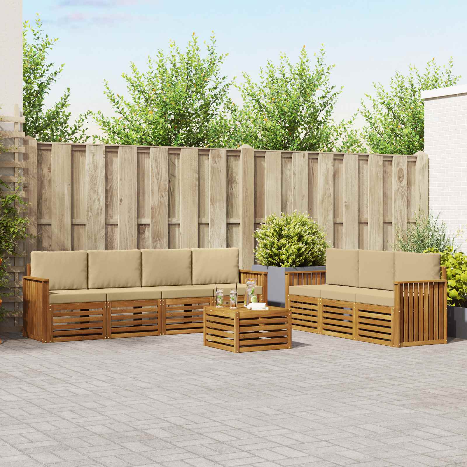 Sofagarnituren 8 pcs Natur und Beige Massivholz Akazie