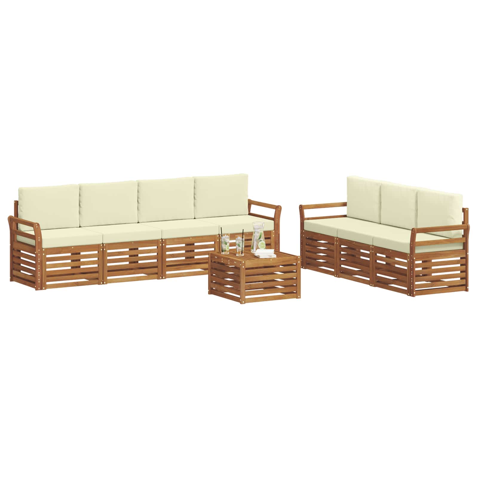Sofagarnituren 8 pcs Natur und Creme Massivholz Akazie
