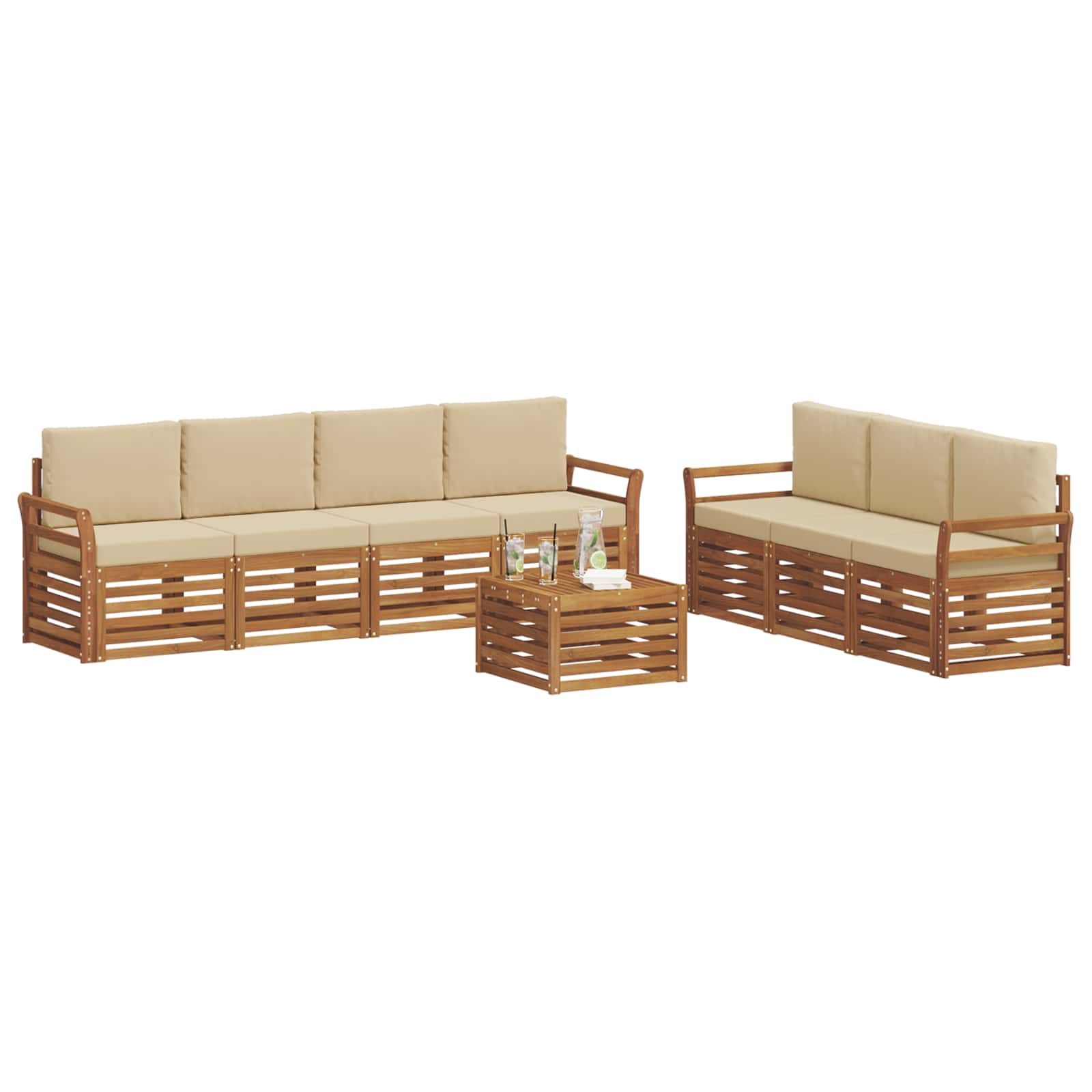 Sofagarnituren 8 pcs Natur und Beige Massivholz Akazie