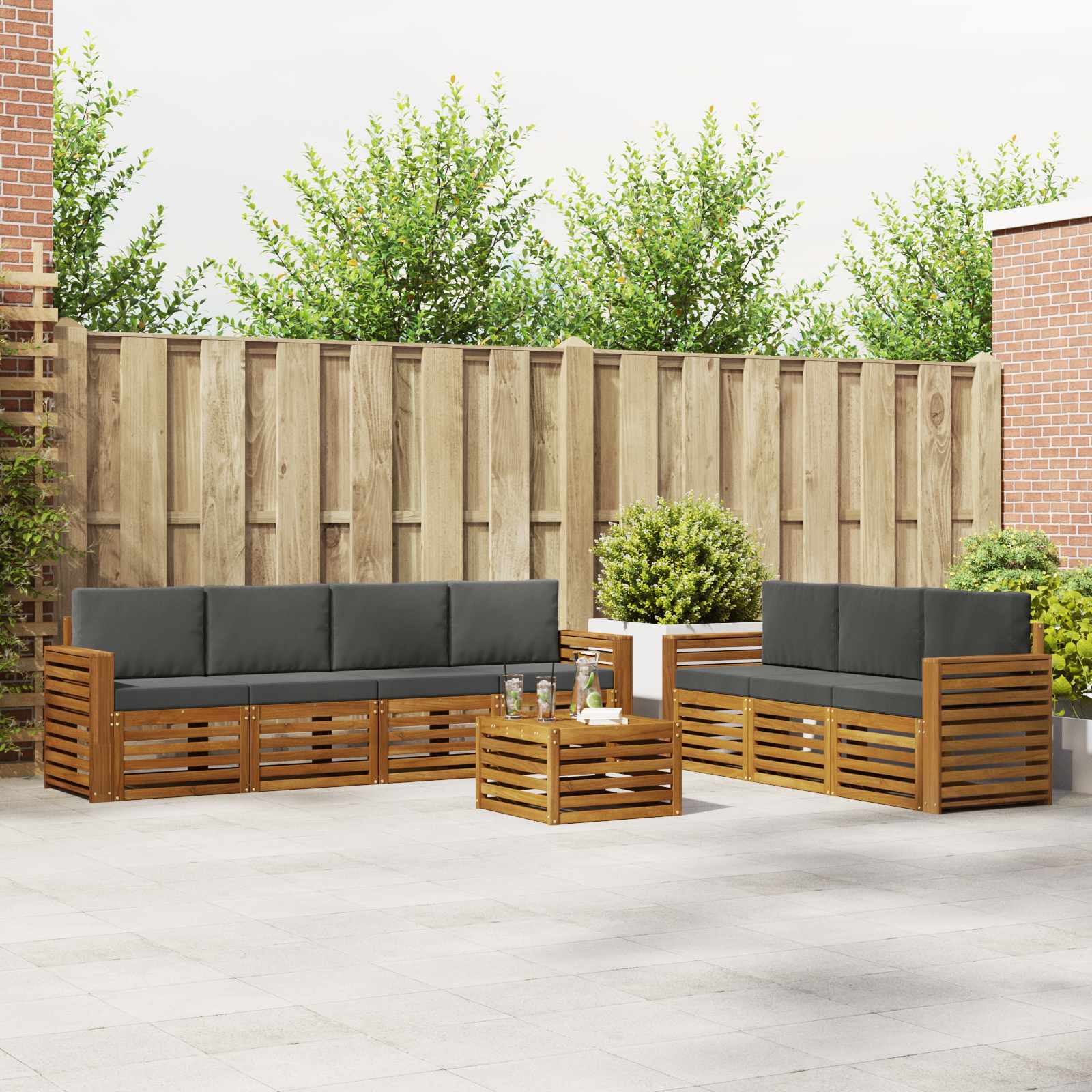 Sofagarnituren 8 pcs Natur und Anthrazit Massivholz Akazie