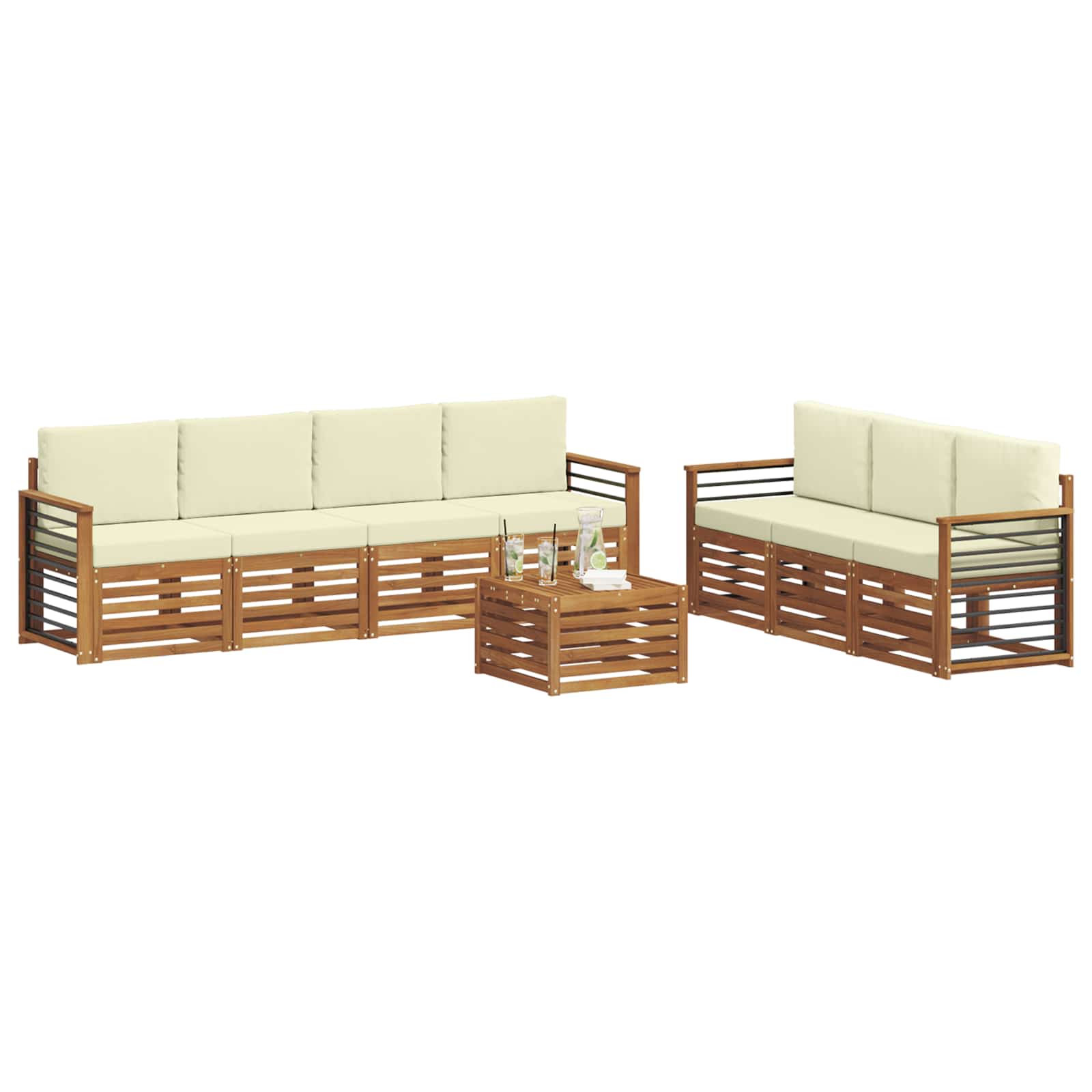 Sofagarnituren 8 pcs Natur und Creme Massivholz Akazie
