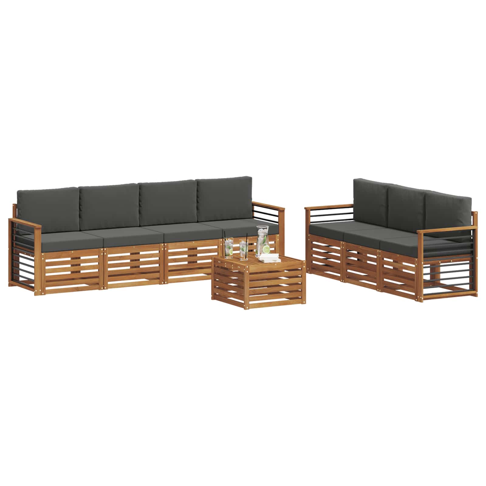 Sofagarnituren 8 pcs Natur und Anthrazit Massivholz Akazie