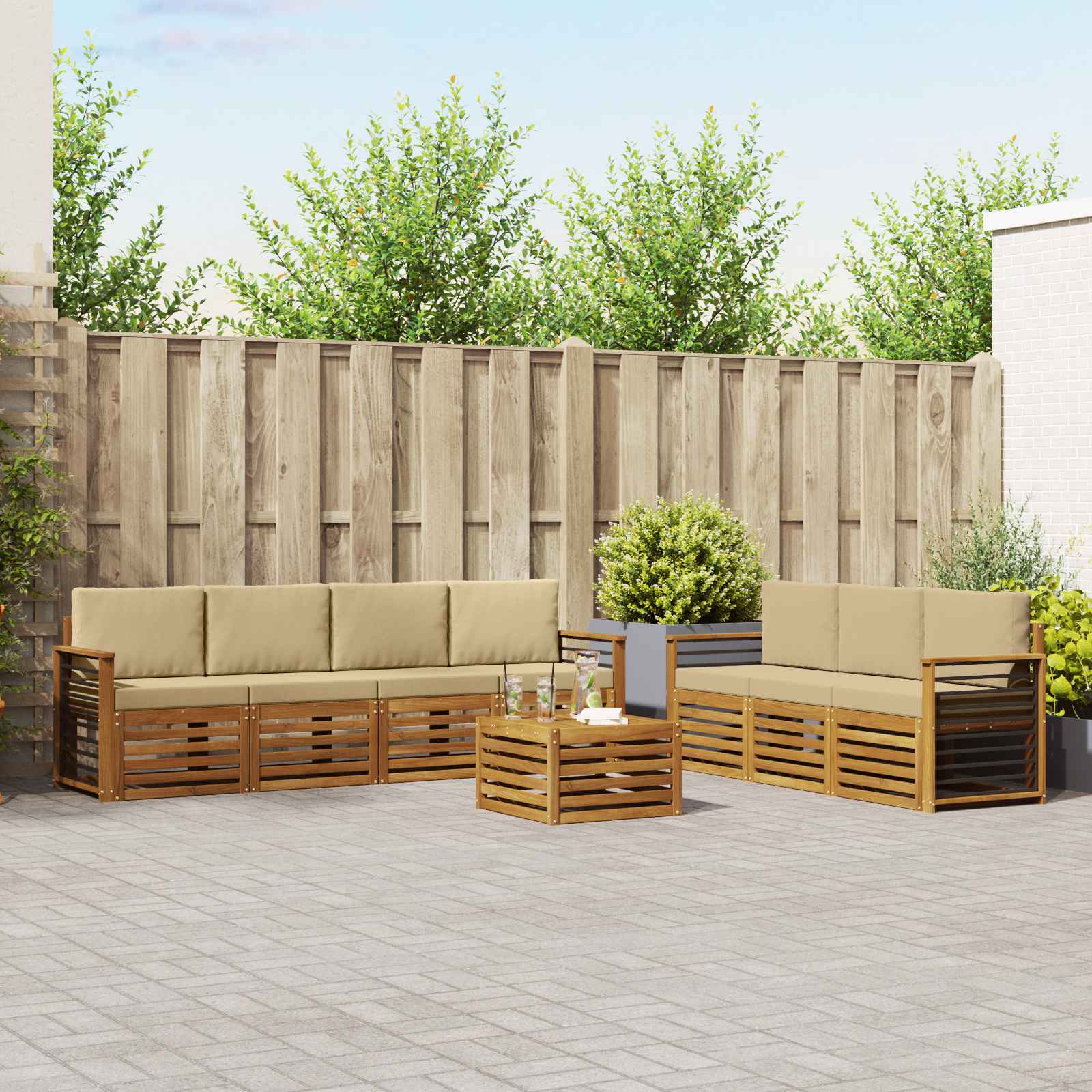 Sofagarnituren 8 pcs Natur und Beige Massivholz Akazie