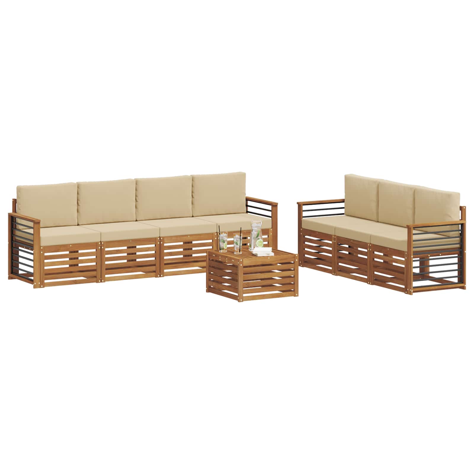 Sofagarnituren 8 pcs Natur und Beige Massivholz Akazie