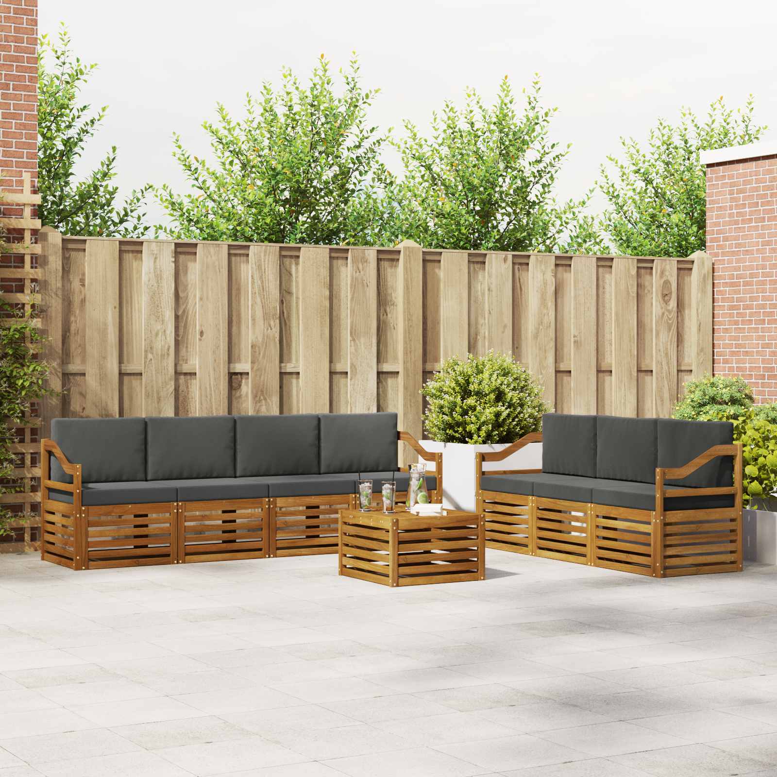 Sofagarnituren 8 pcs Natur und Anthrazit Massivholz Akazie
