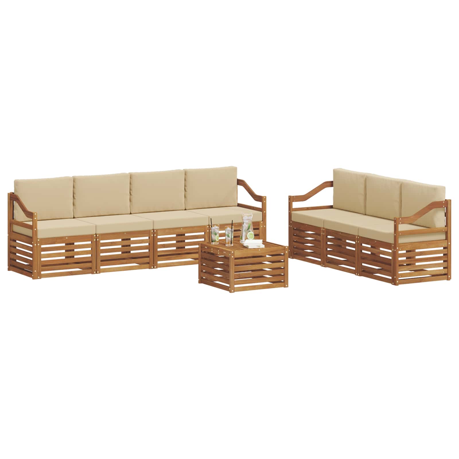 Sofagarnituren 8 pcs Natur und Beige Massivholz Akazie