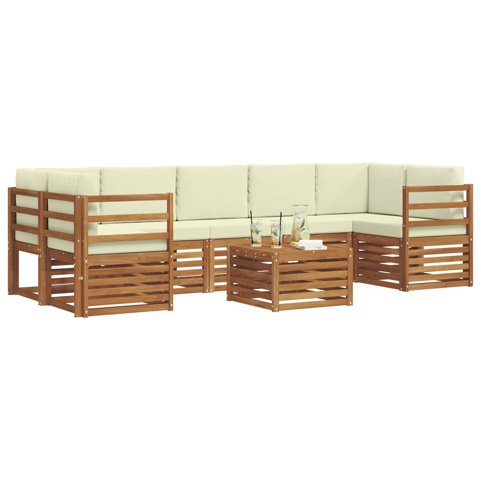 Outdoor-Sofagarnitur 8 pcs Natur und Creme Massivholz Akazie