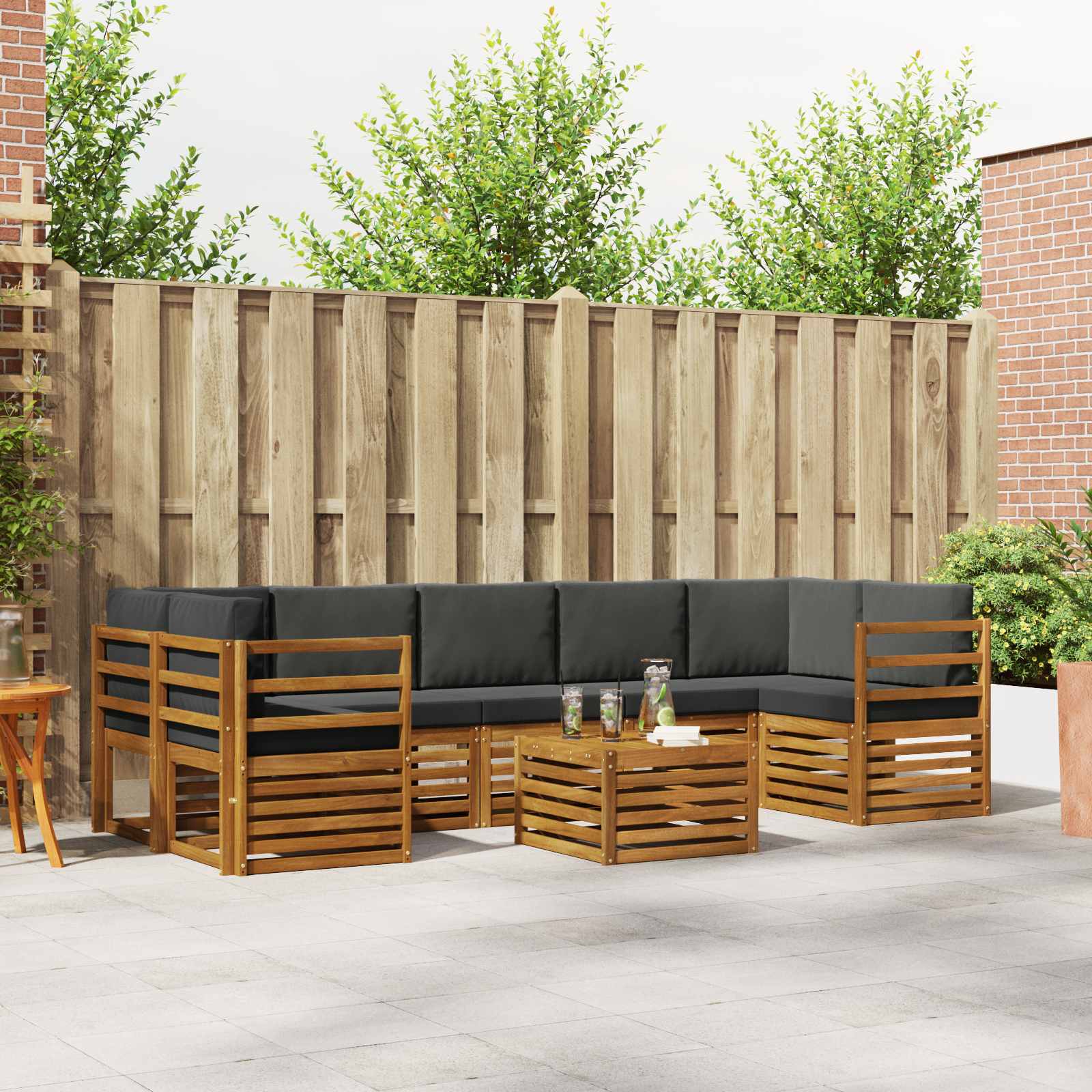 Outdoor-Sofagarnitur mit Kissen 8 pcs Natur und Anthrazit
