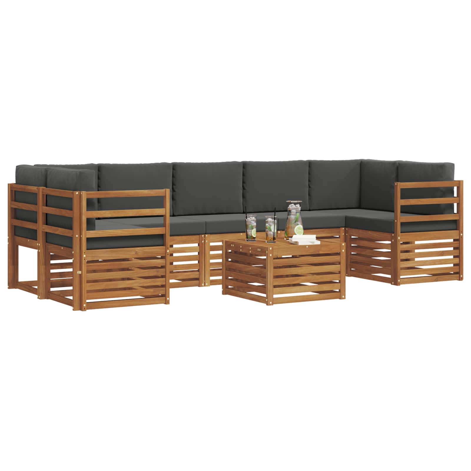 Outdoor-Sofagarnitur mit Kissen 8 pcs Natur und Anthrazit