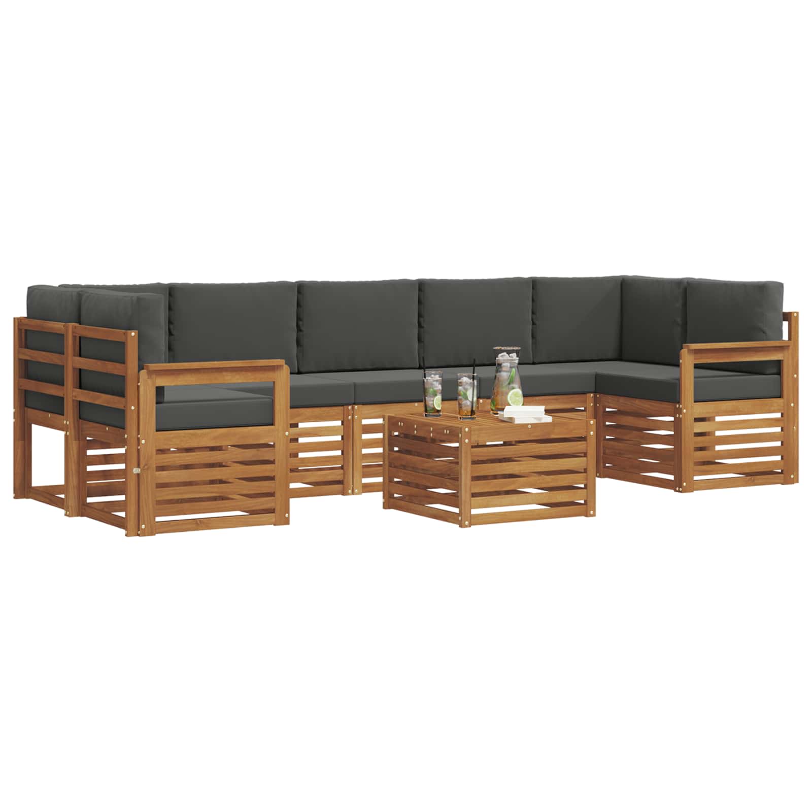 Outdoor-Sofagarnitur mit Kissen 8 pcs Natur und Anthrazit