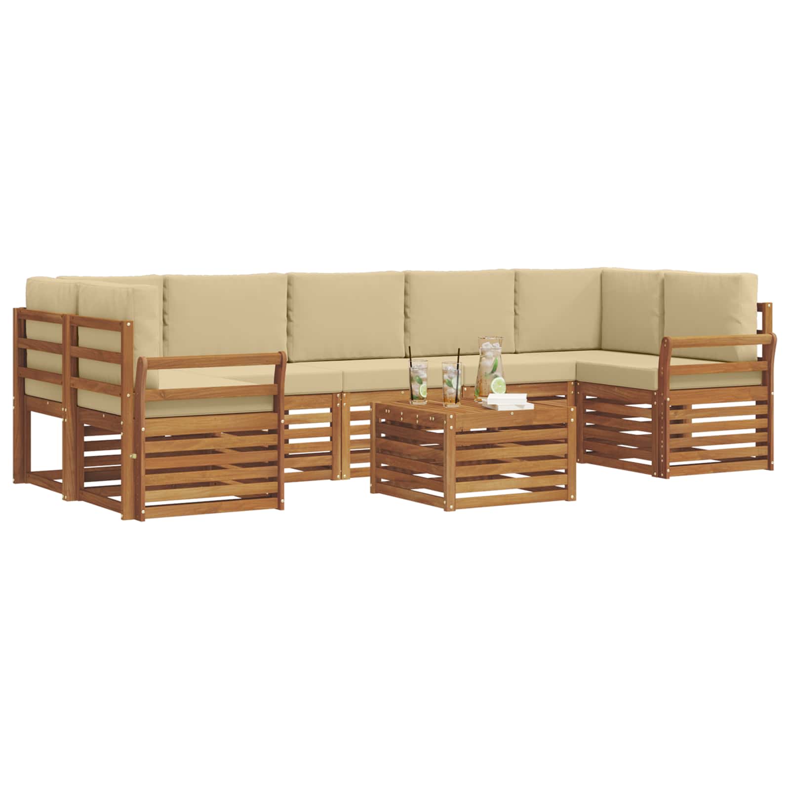 Outdoor-Sofagarnitur 8 pcs Natur und Beige Massivholz Akazie