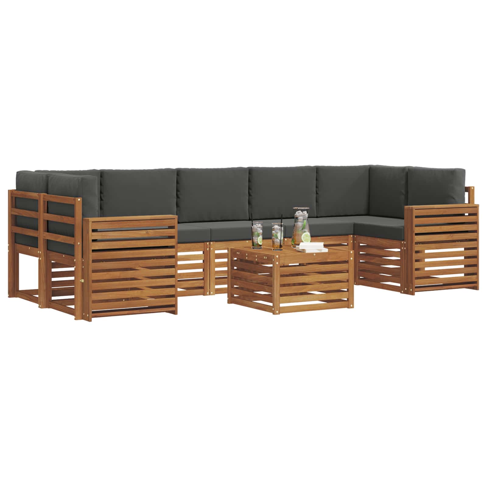 Outdoor-Sofagarnitur mit Kissen 8 pcs Natur und Anthrazit