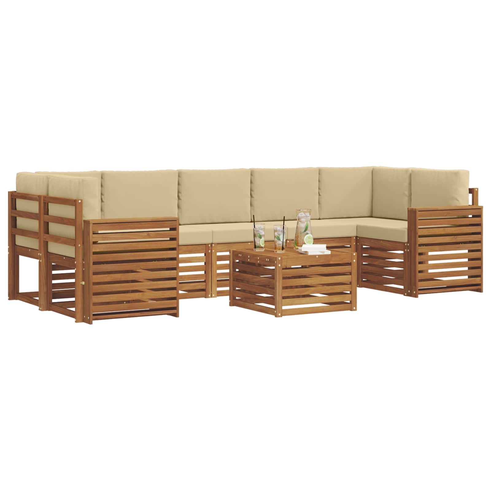 Outdoor-Sofagarnitur 8 pcs Natur und Beige Massivholz Akazie
