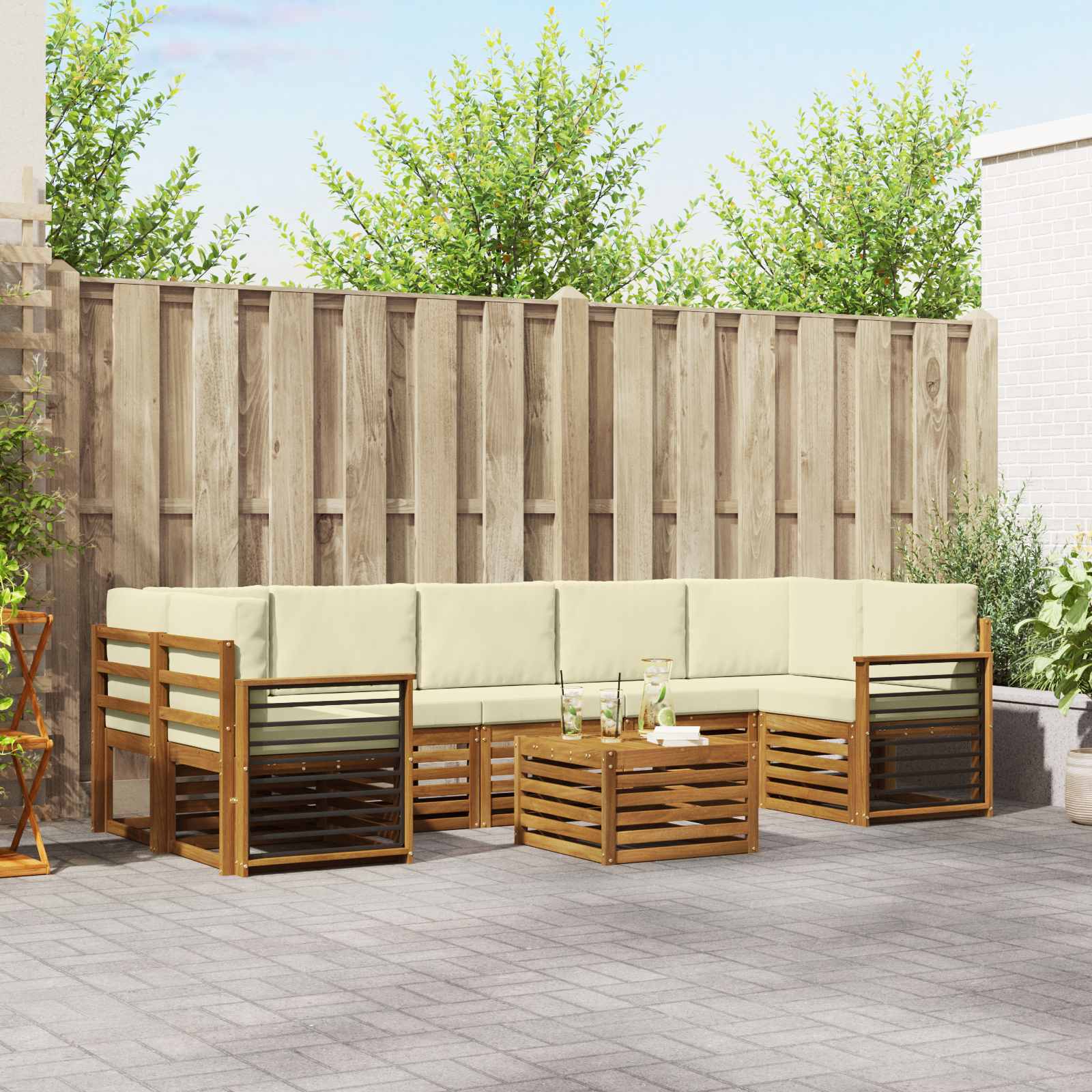 Outdoor-Sofagarnitur 8 pcs Natur und Creme Massivholz Akazie