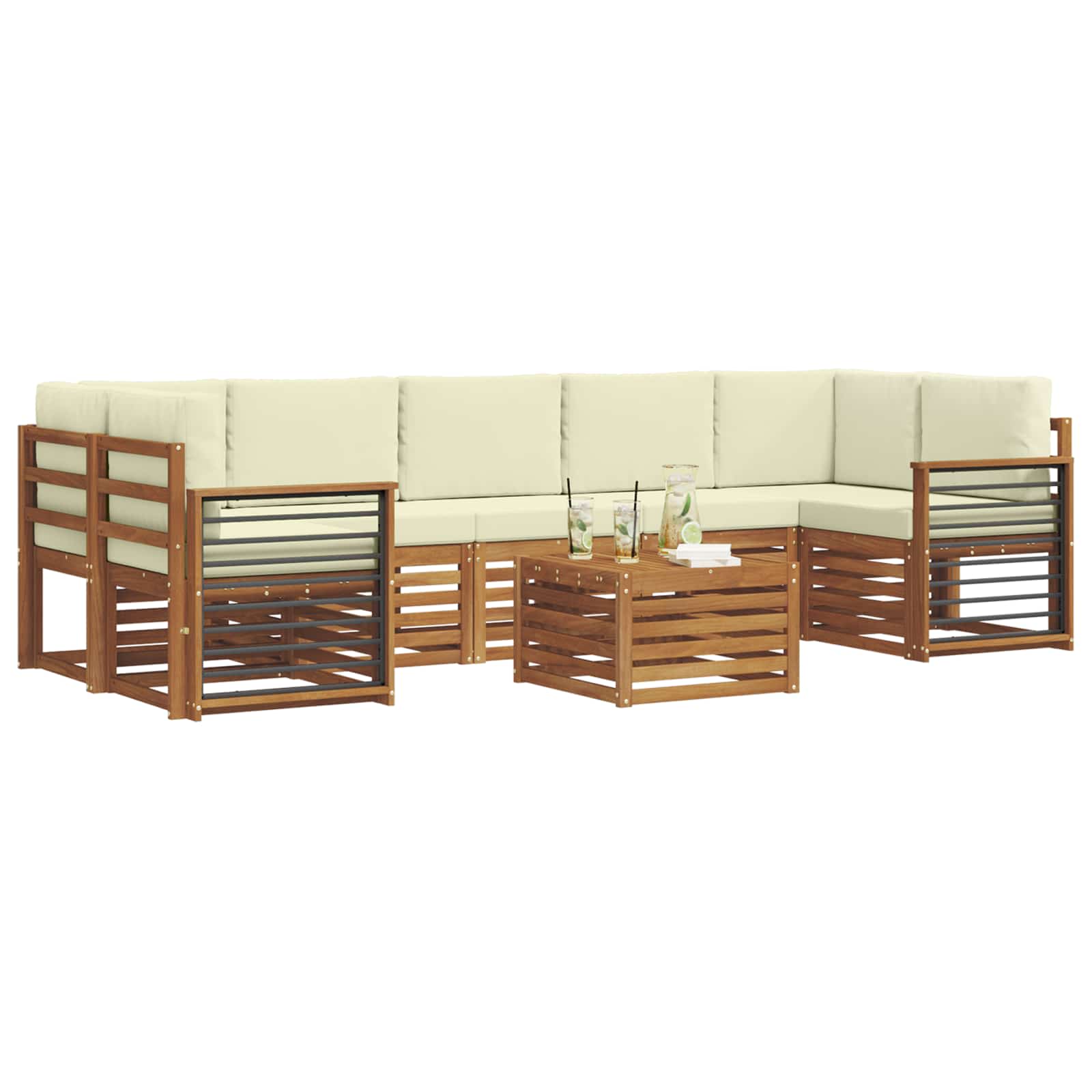 Outdoor-Sofagarnitur 8 pcs Natur und Creme Massivholz Akazie