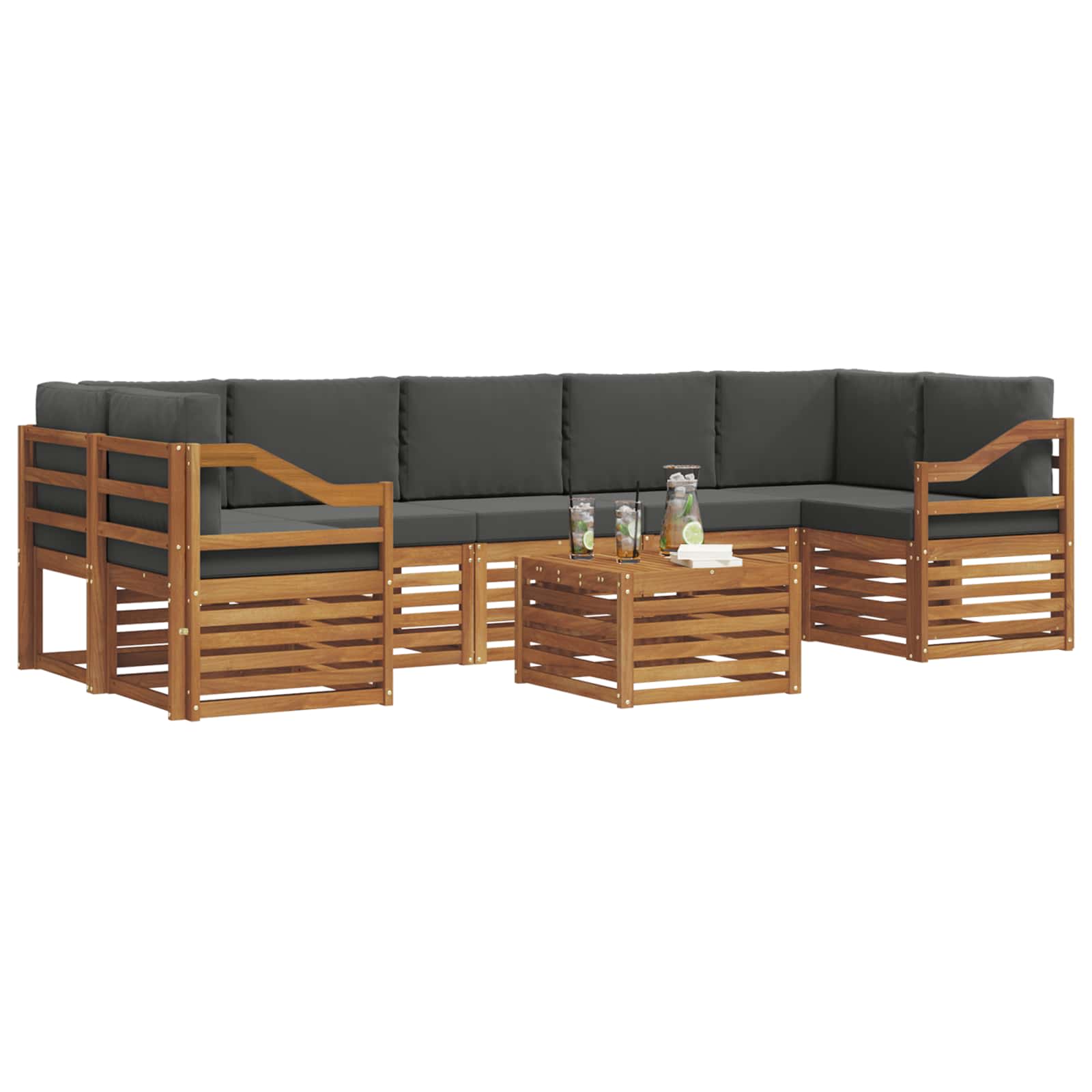 Outdoor-Sofagarnitur mit Kissen 8 pcs Natur und Anthrazit
