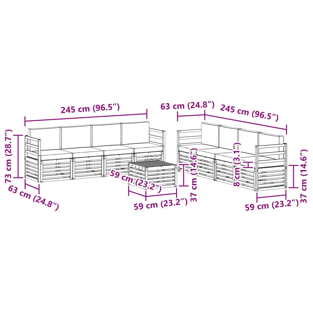 Sofagarnituren 9 pcs Natur und Creme Massivholz Akazie