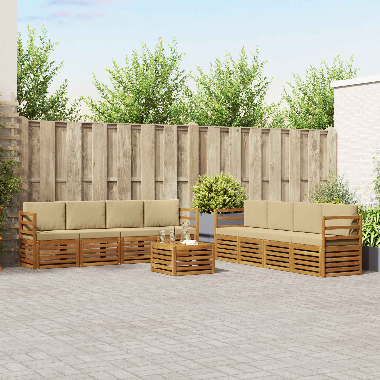 Sofagarnituren 9 pcs Natur und Beige Massivholz Akazie
