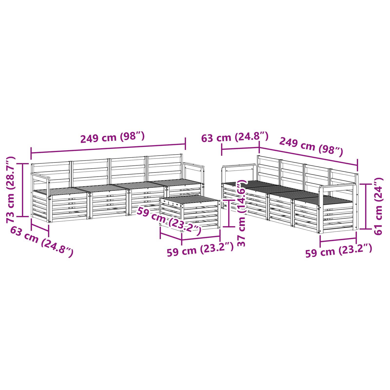 Sofagarnituren 9 pcs Natur Massivholz Akazie