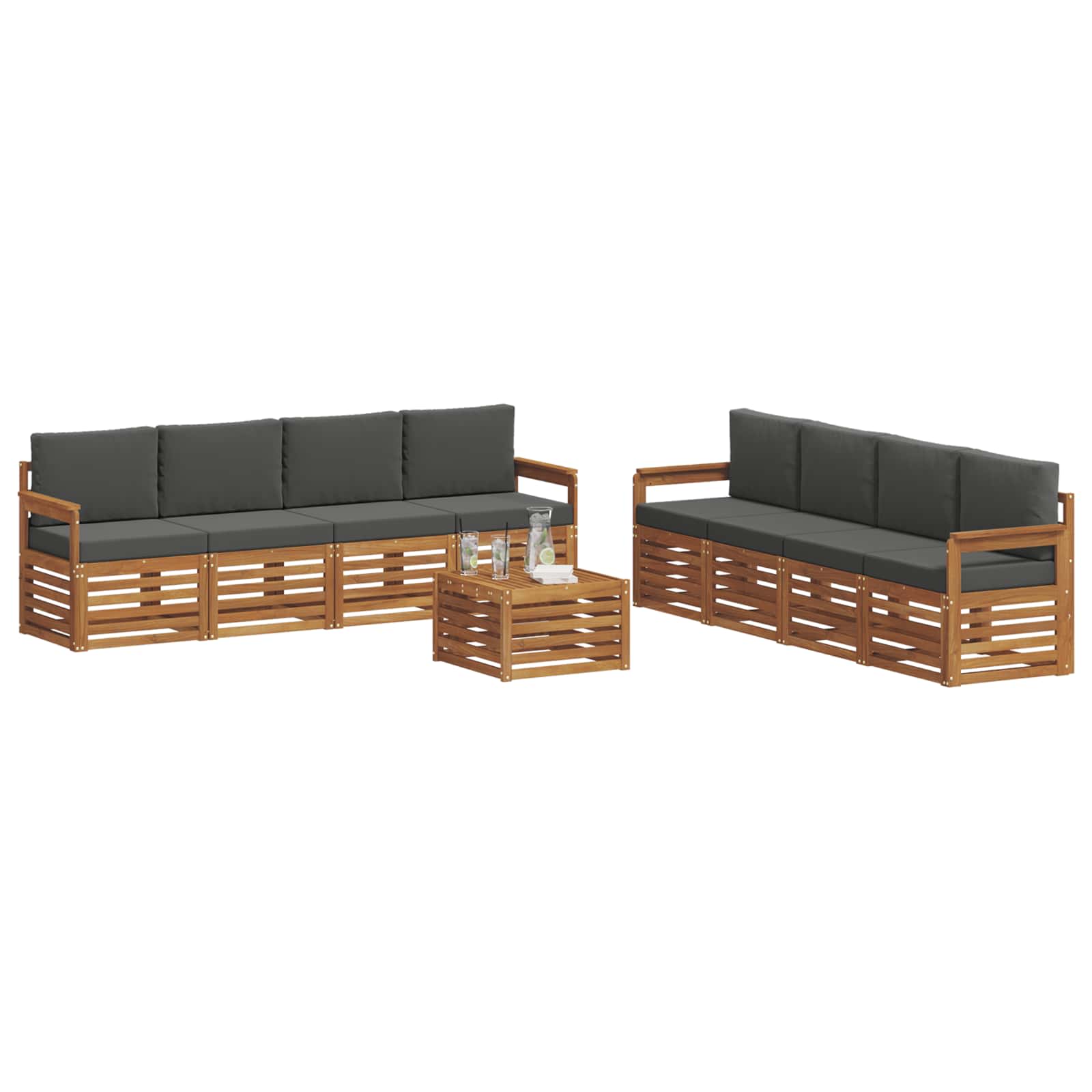 Sofagarnituren 9 pcs Natur und Anthrazit Massivholz Akazie