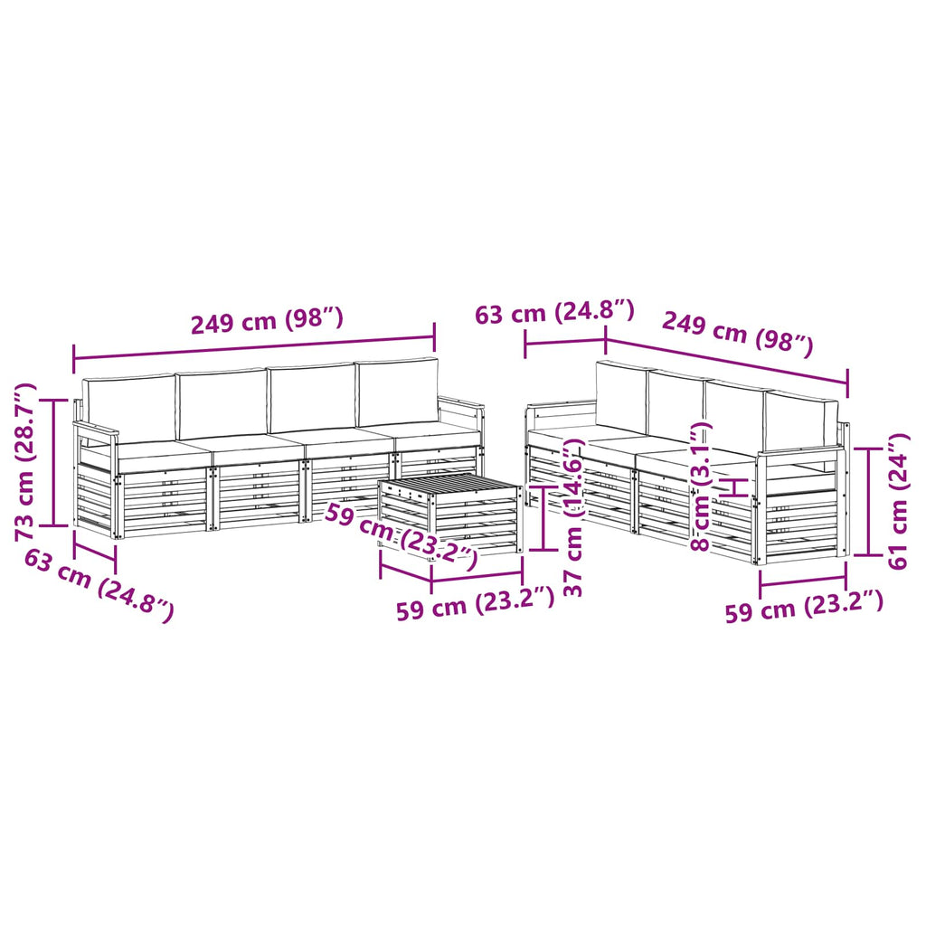 Sofagarnituren 9 pcs Natur und Anthrazit Massivholz Akazie