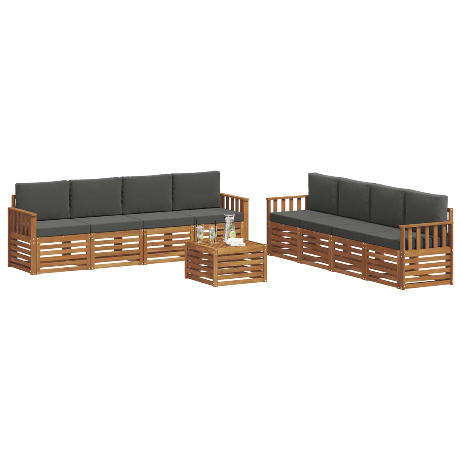 Sofagarnituren 9 pcs Natur und Anthrazit Massivholz Akazie