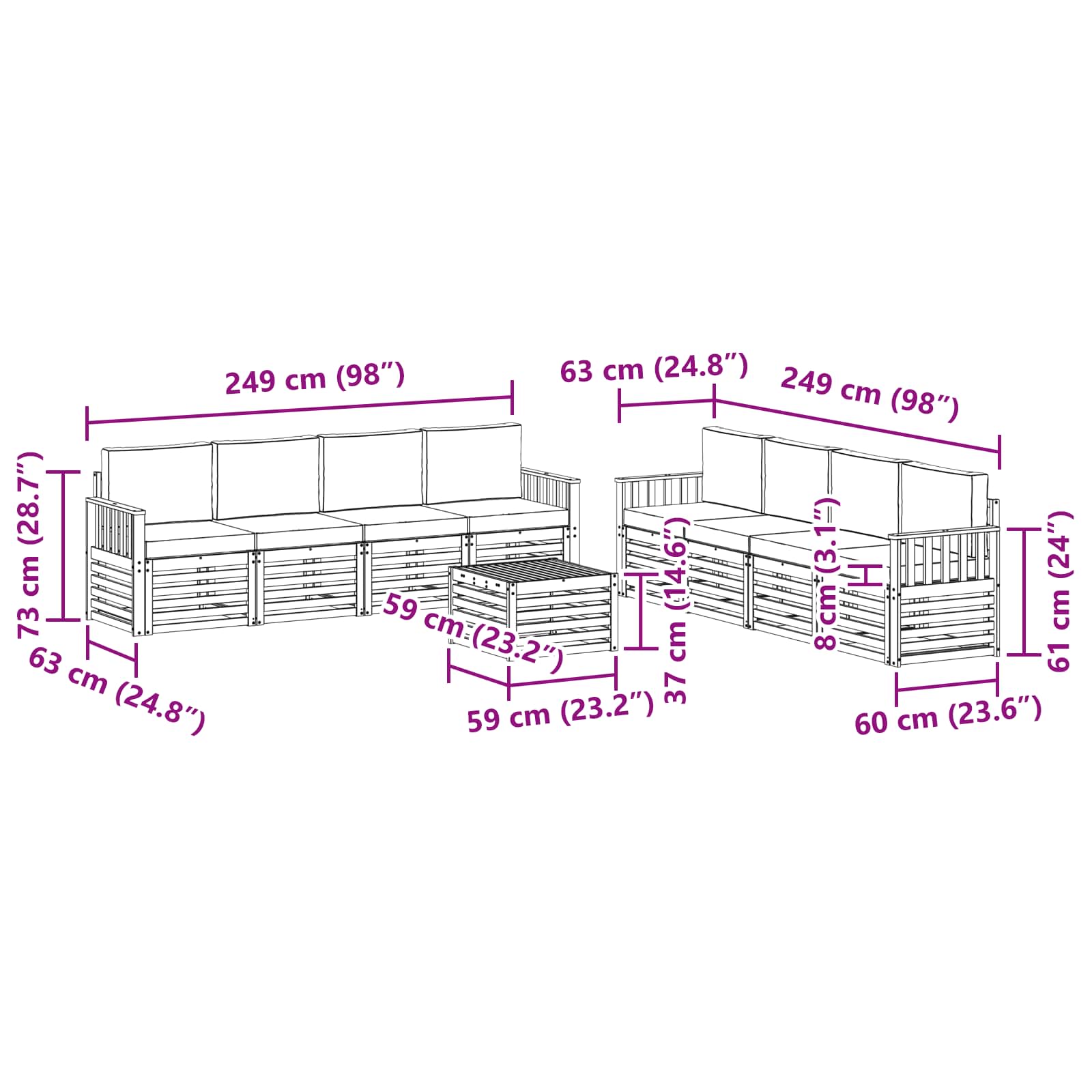 Sofagarnituren 9 pcs Natur und Anthrazit Massivholz Akazie