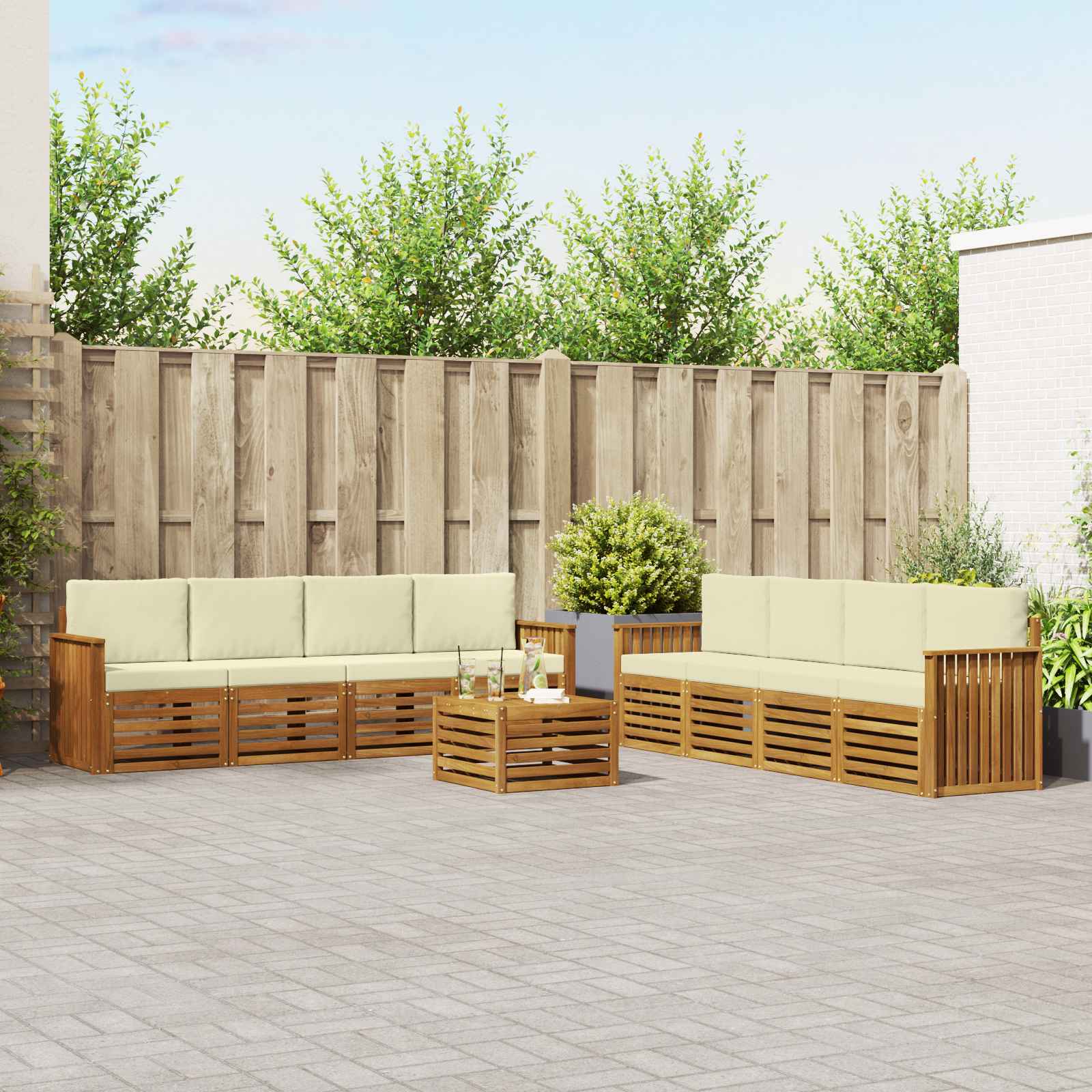 Sofagarnituren 9 pcs Natur und Creme Massivholz Akazie