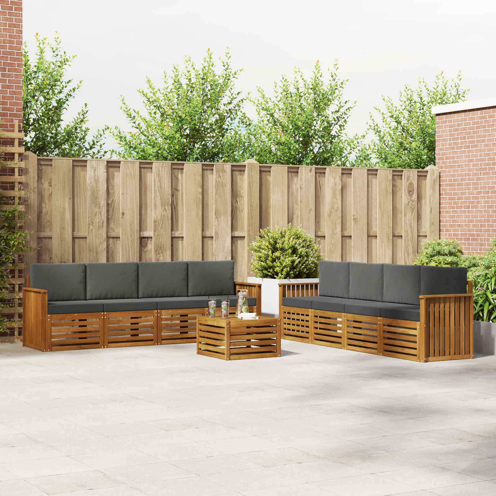 Sofagarnituren 9 pcs Natur und Anthrazit Massivholz Akazie