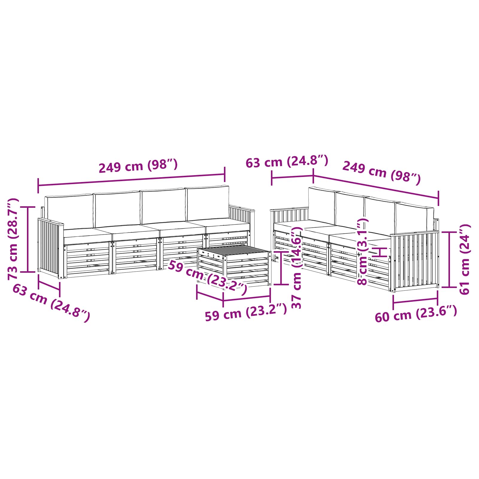 Sofagarnituren 9 pcs Natur und Beige Massivholz Akazie