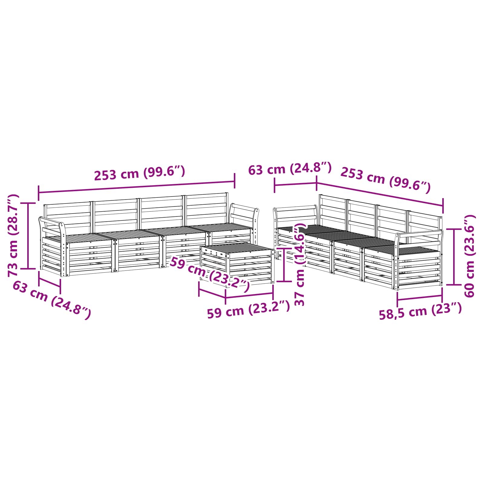 Sofagarnituren 9 pcs Natur Massivholz Akazie