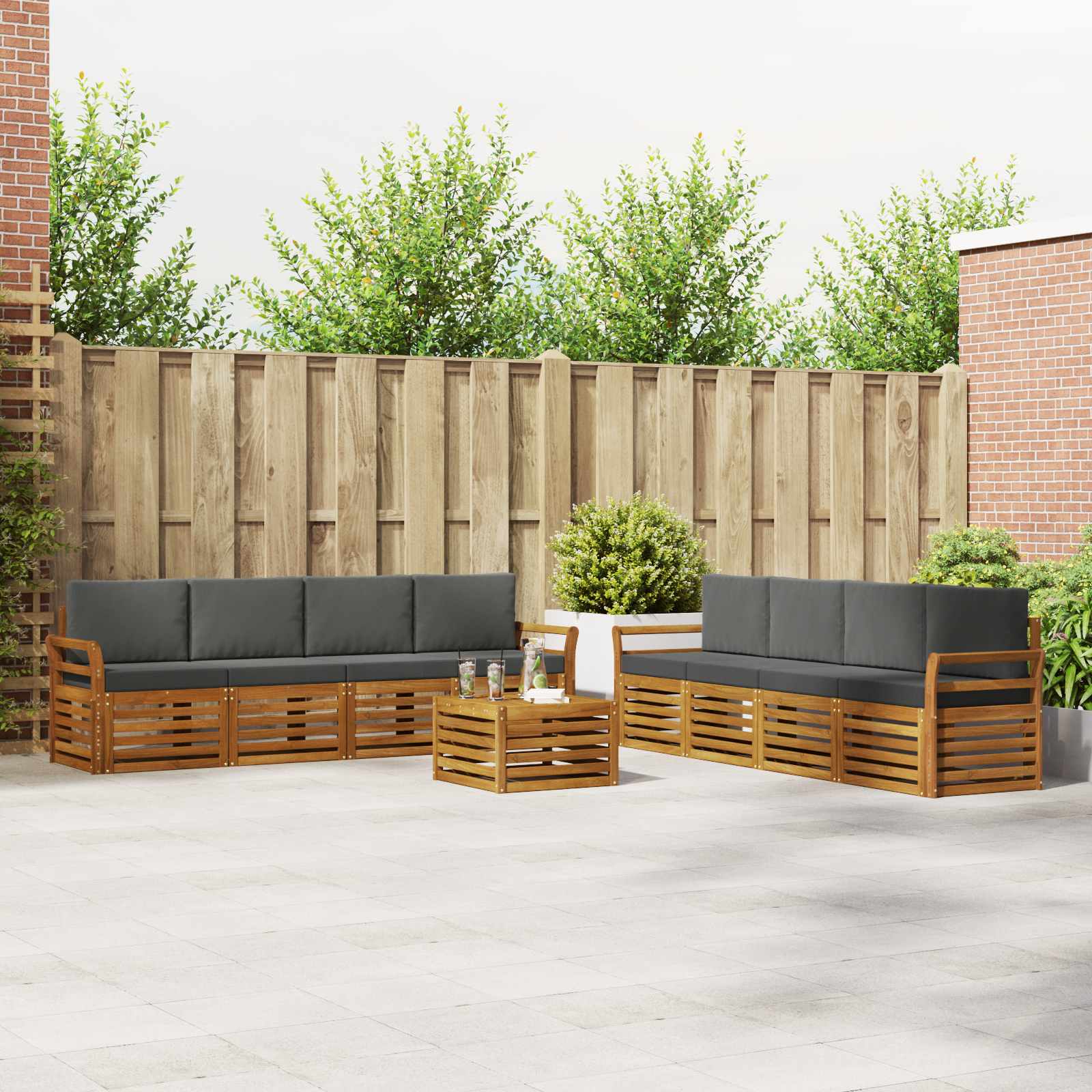 Sofagarnituren 9 pcs Natur und Anthrazit Massivholz Akazie