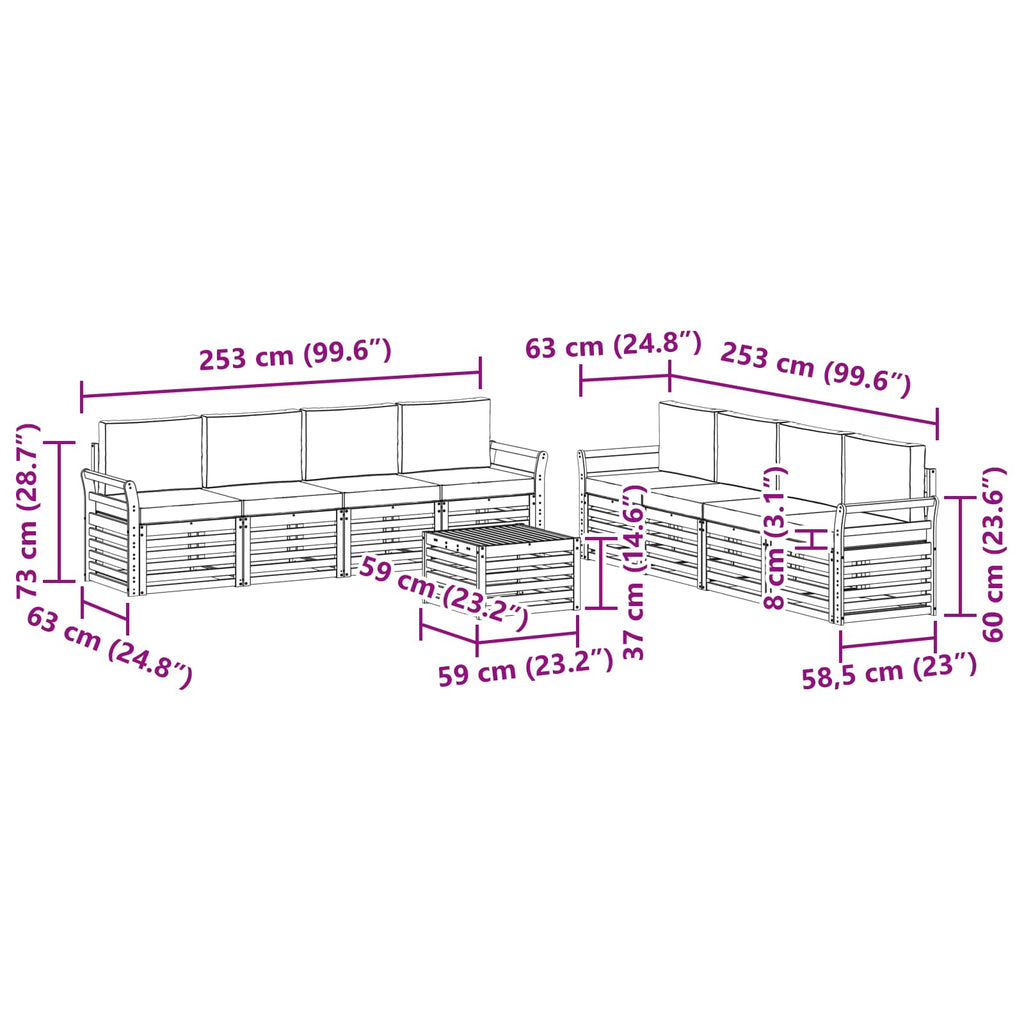 Sofagarnituren 9 pcs Natur und Anthrazit Massivholz Akazie