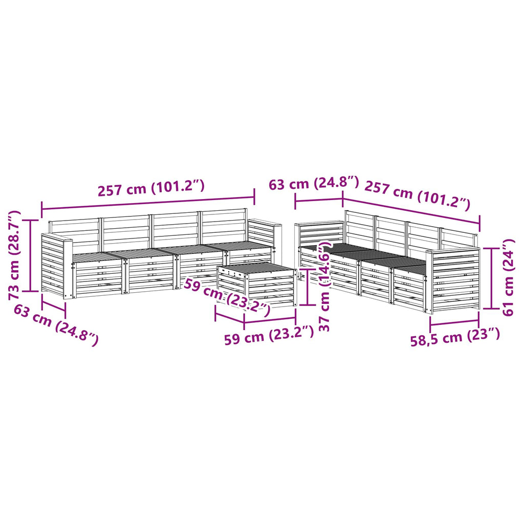Sofagarnituren 9 pcs Natur Massivholz Akazie