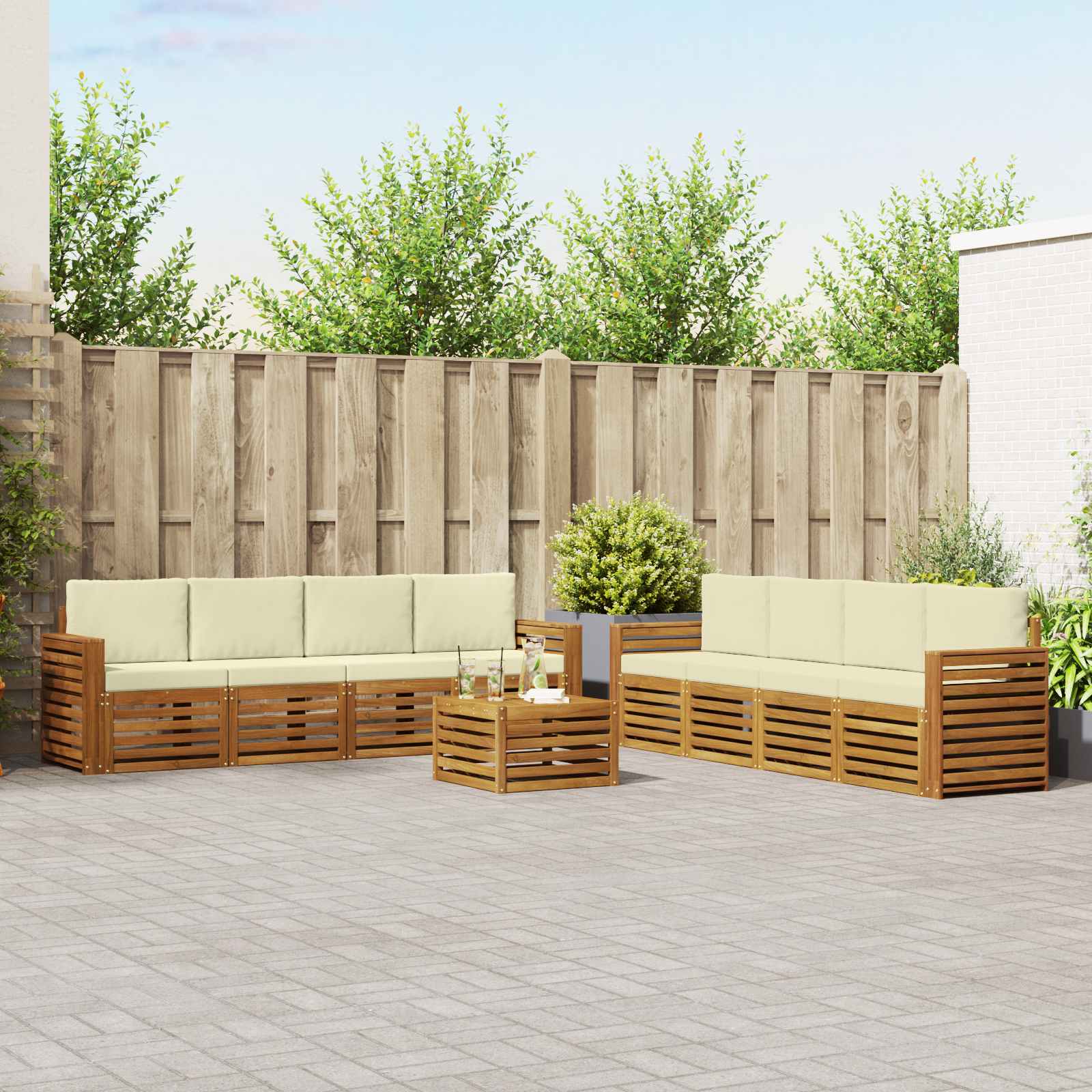 Sofagarnituren 9 pcs Natur und Creme Massivholz Akazie