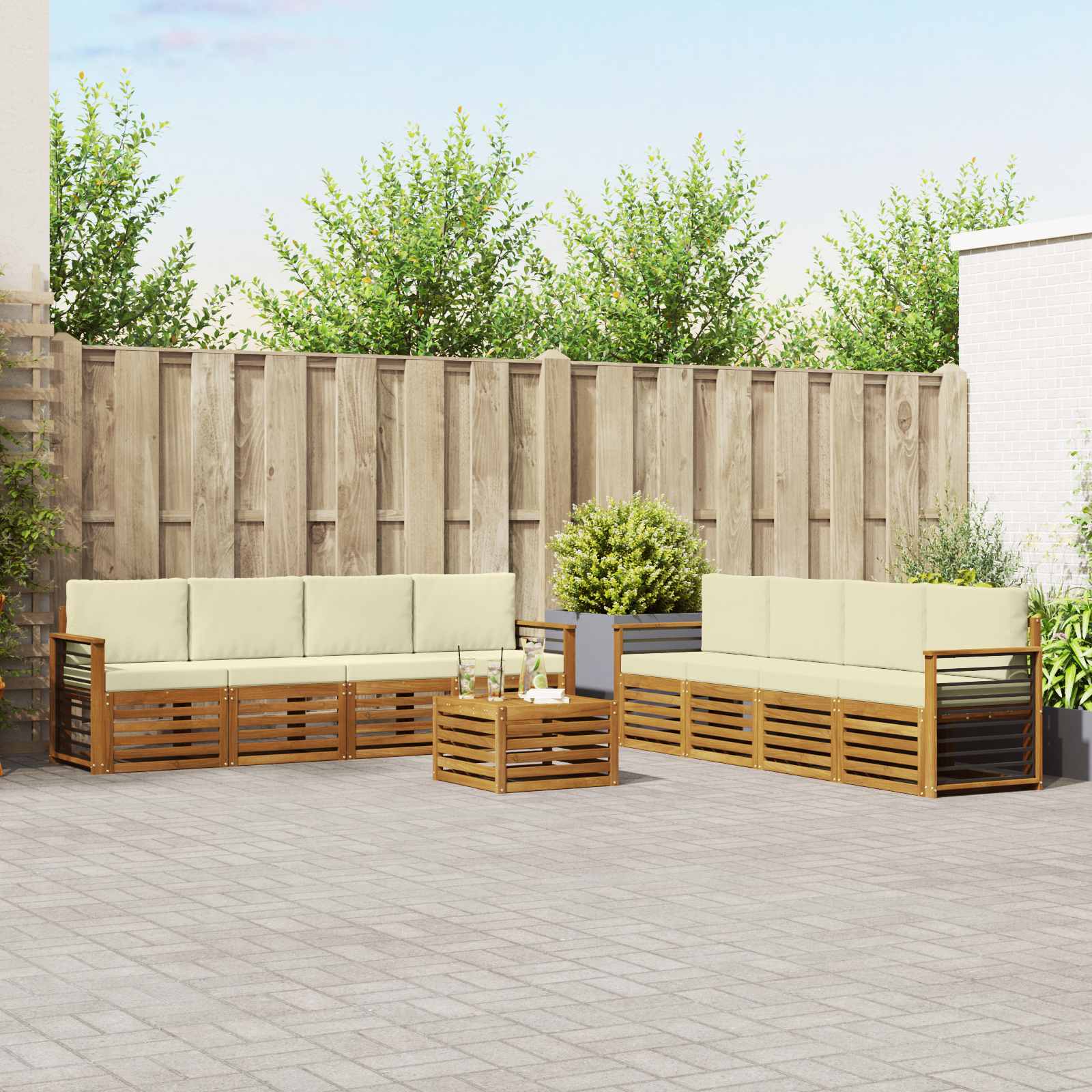 Sofagarnituren 9 pcs Natur und Creme Massivholz Akazie