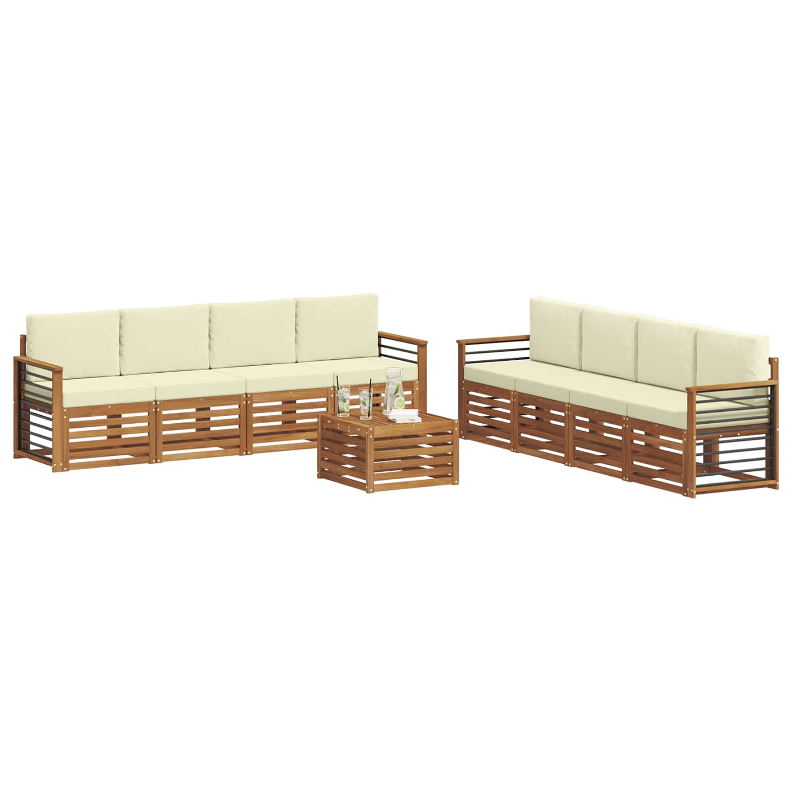 Sofagarnituren 9 pcs Natur und Creme Massivholz Akazie