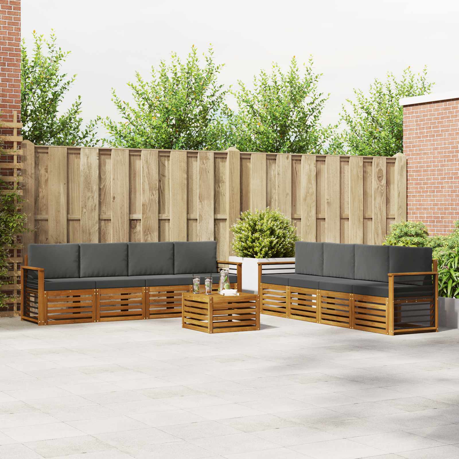 Sofagarnituren 9 pcs Natur und Anthrazit Massivholz Akazie