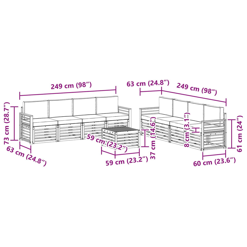 Sofagarnituren 9 pcs Natur und Anthrazit Massivholz Akazie