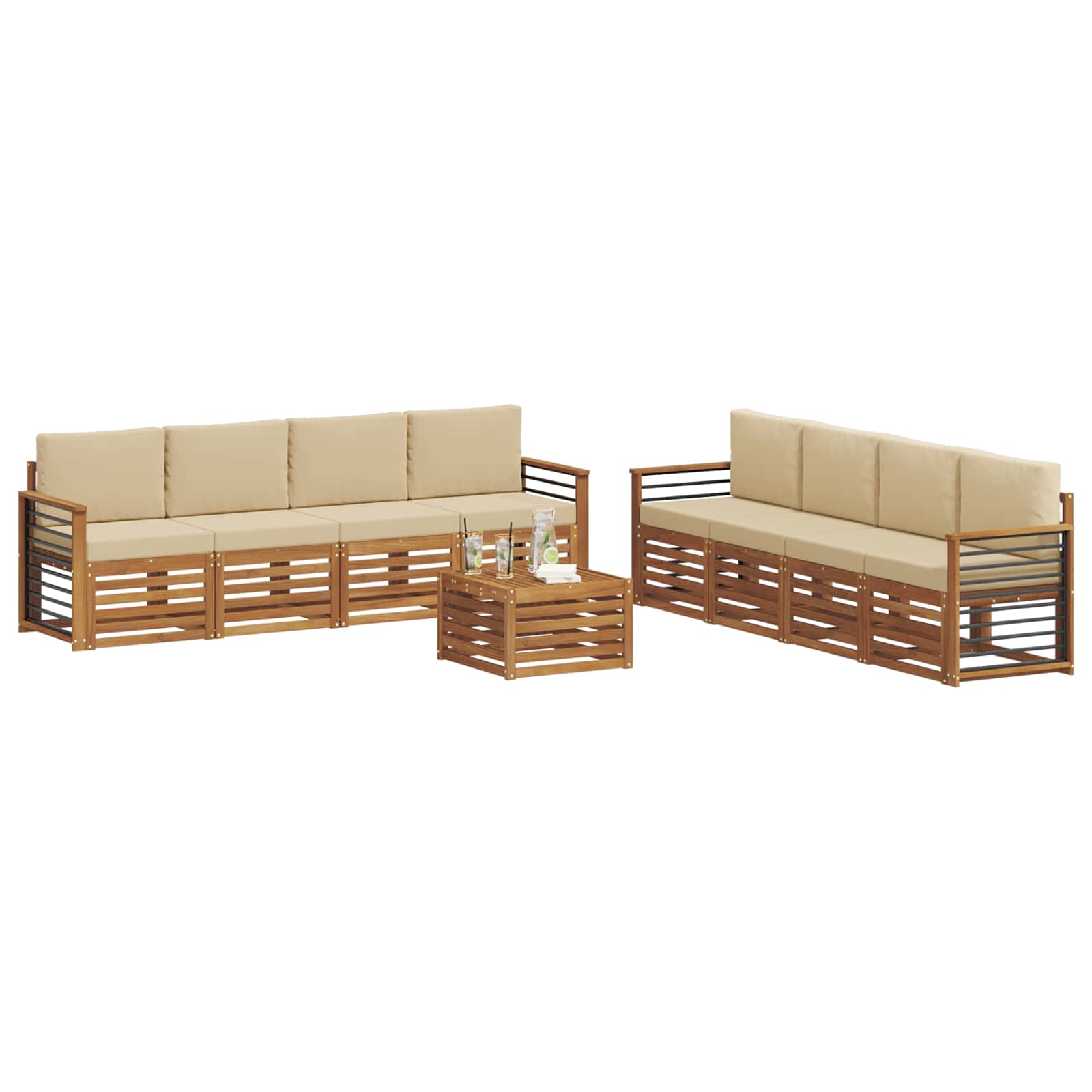 Sofagarnituren 9 pcs Natur und Beige Massivholz Akazie